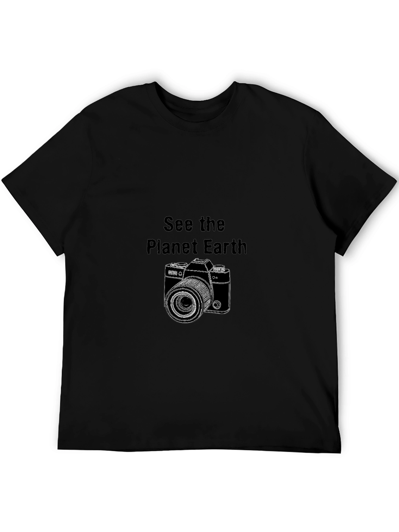Planet Earth Camera Graphic Tee - Black Cotton Blend