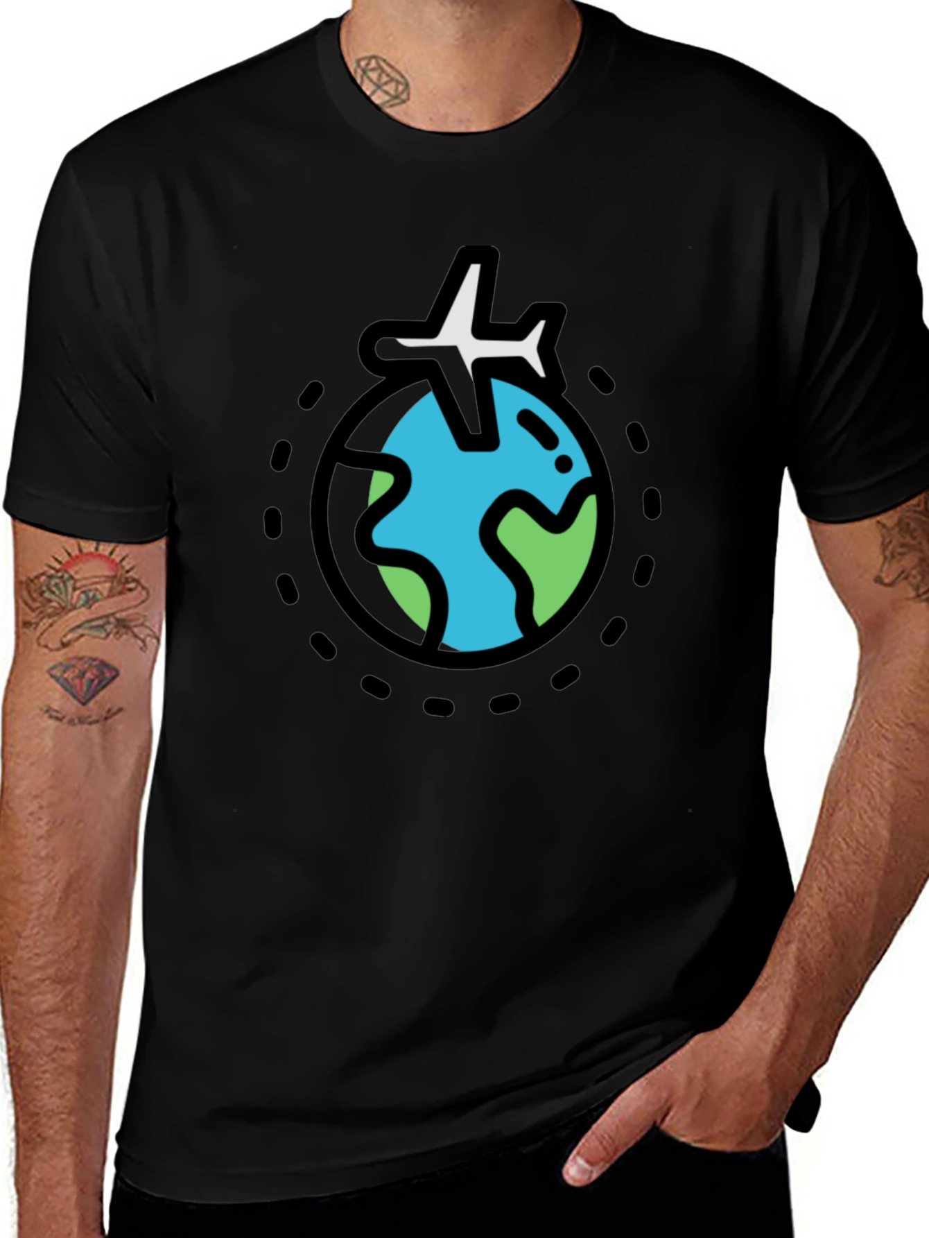 Globe Plane Graphic Tee - Black Cotton T-Shirt