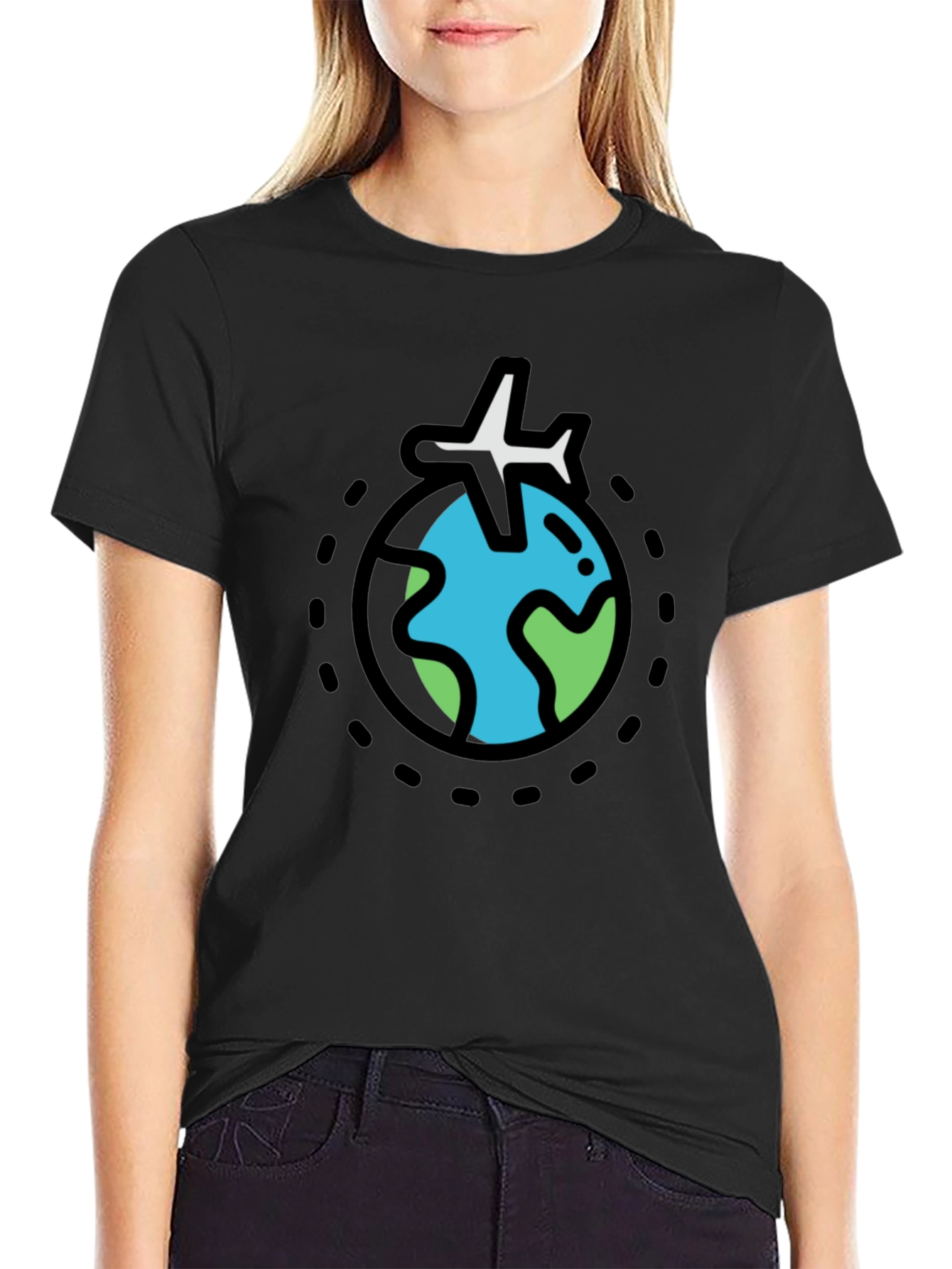Globe Plane Graphic Tee - Black Cotton T-Shirt