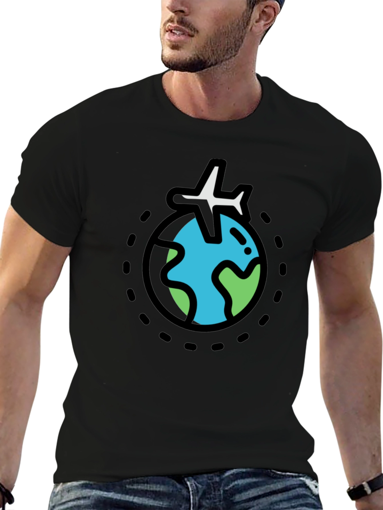 Globe Plane Graphic Tee - Black Cotton T-Shirt