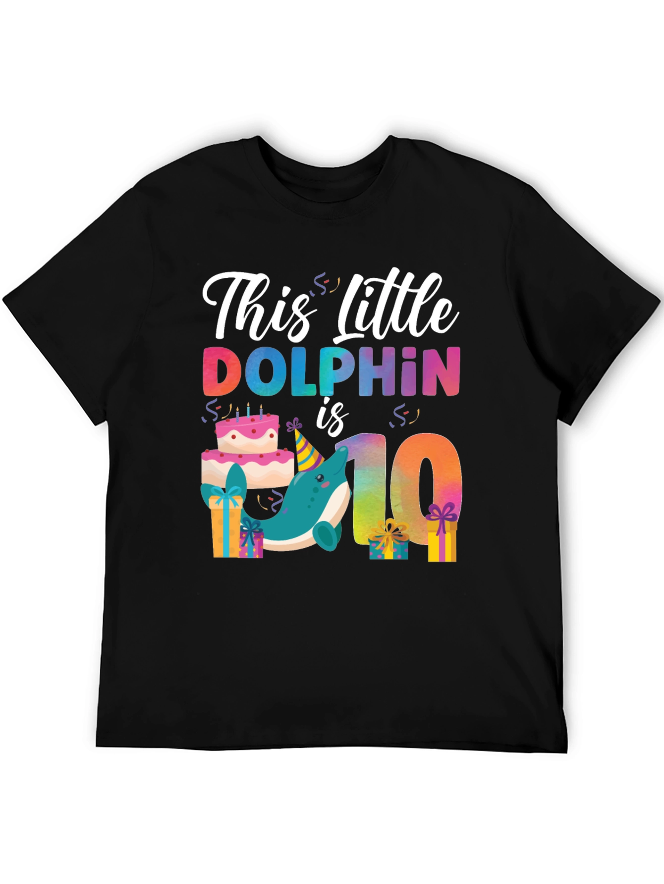 Dolphin Birthday 10th Black T-Shirt