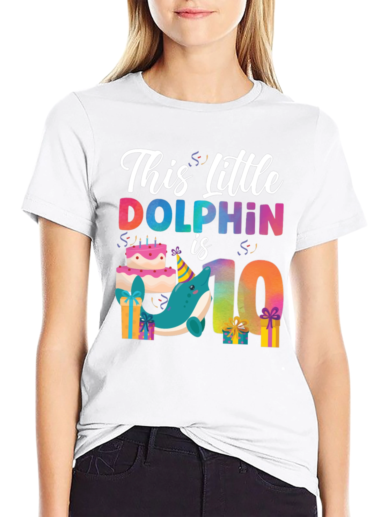 Dolphin Birthday 10th Black T-Shirt