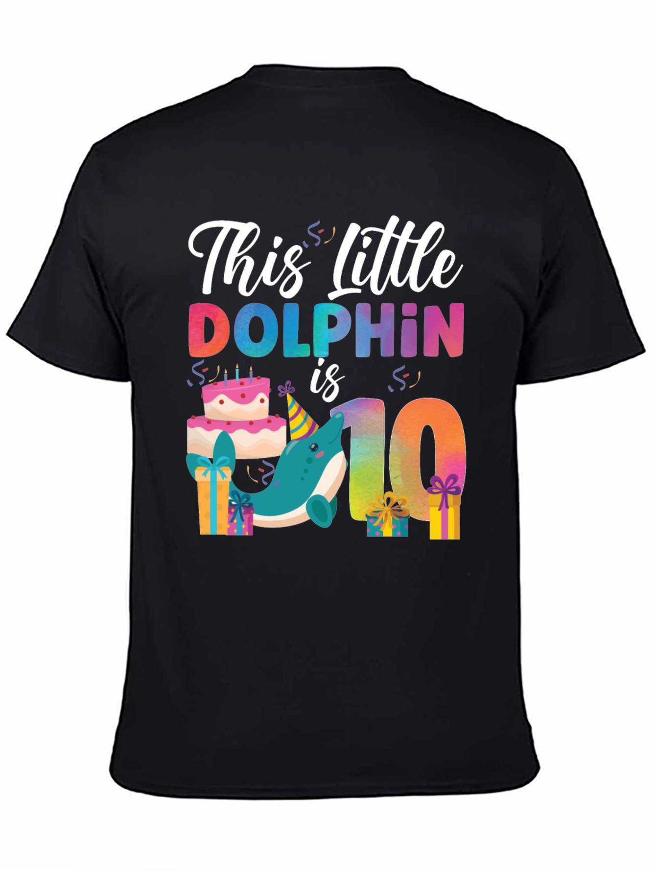 Dolphin Birthday 10th Black T-Shirt
