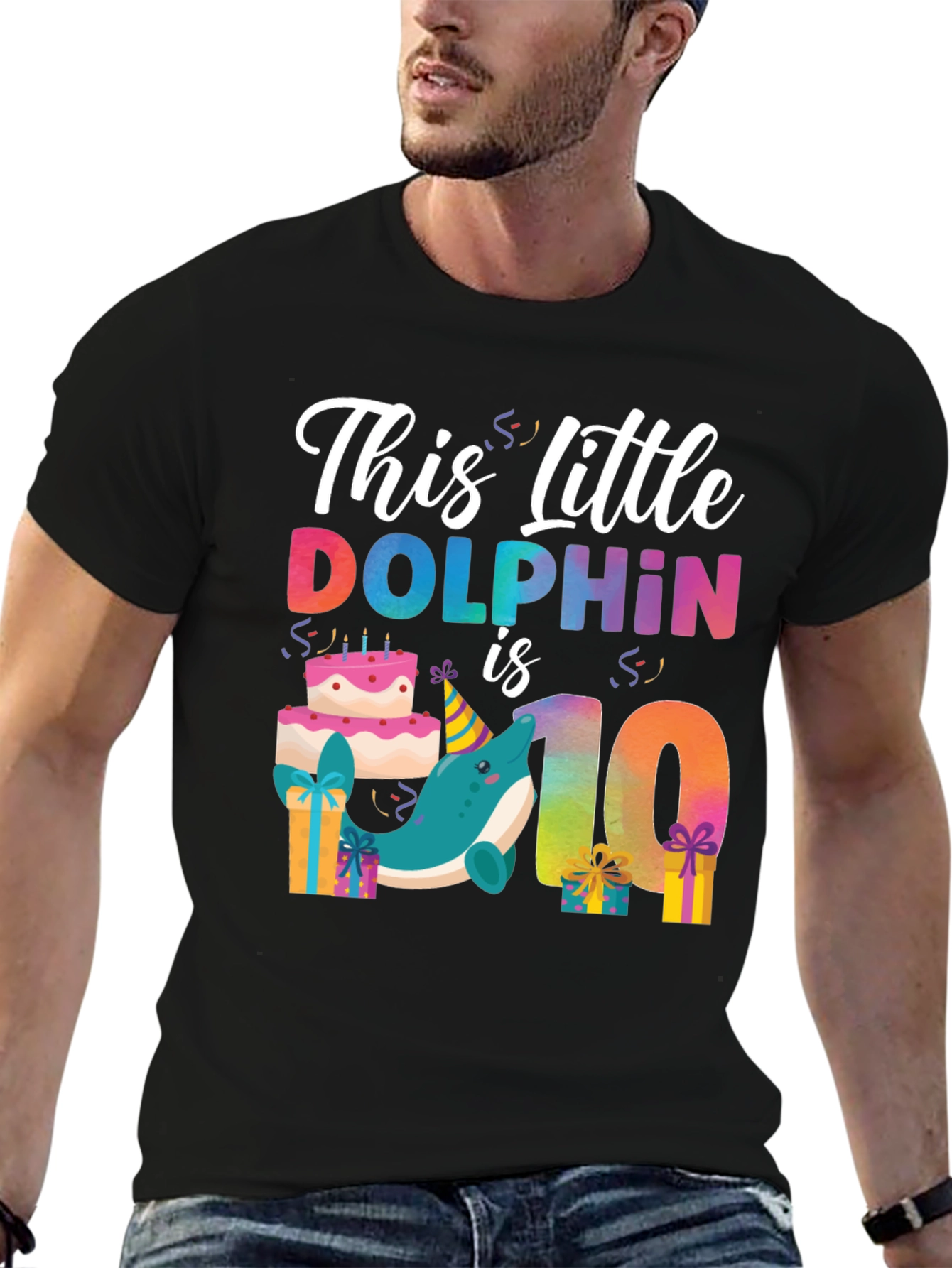 Dolphin Birthday 10th Black T-Shirt