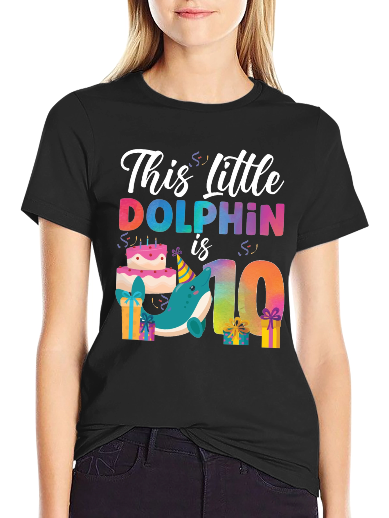 Dolphin Birthday 10th Black T-Shirt