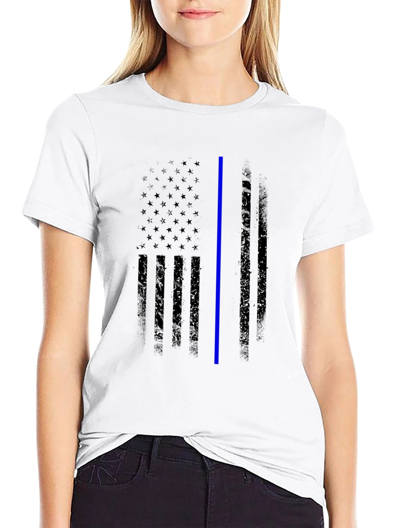Thin Blue Line American Flag Graphic Tee
