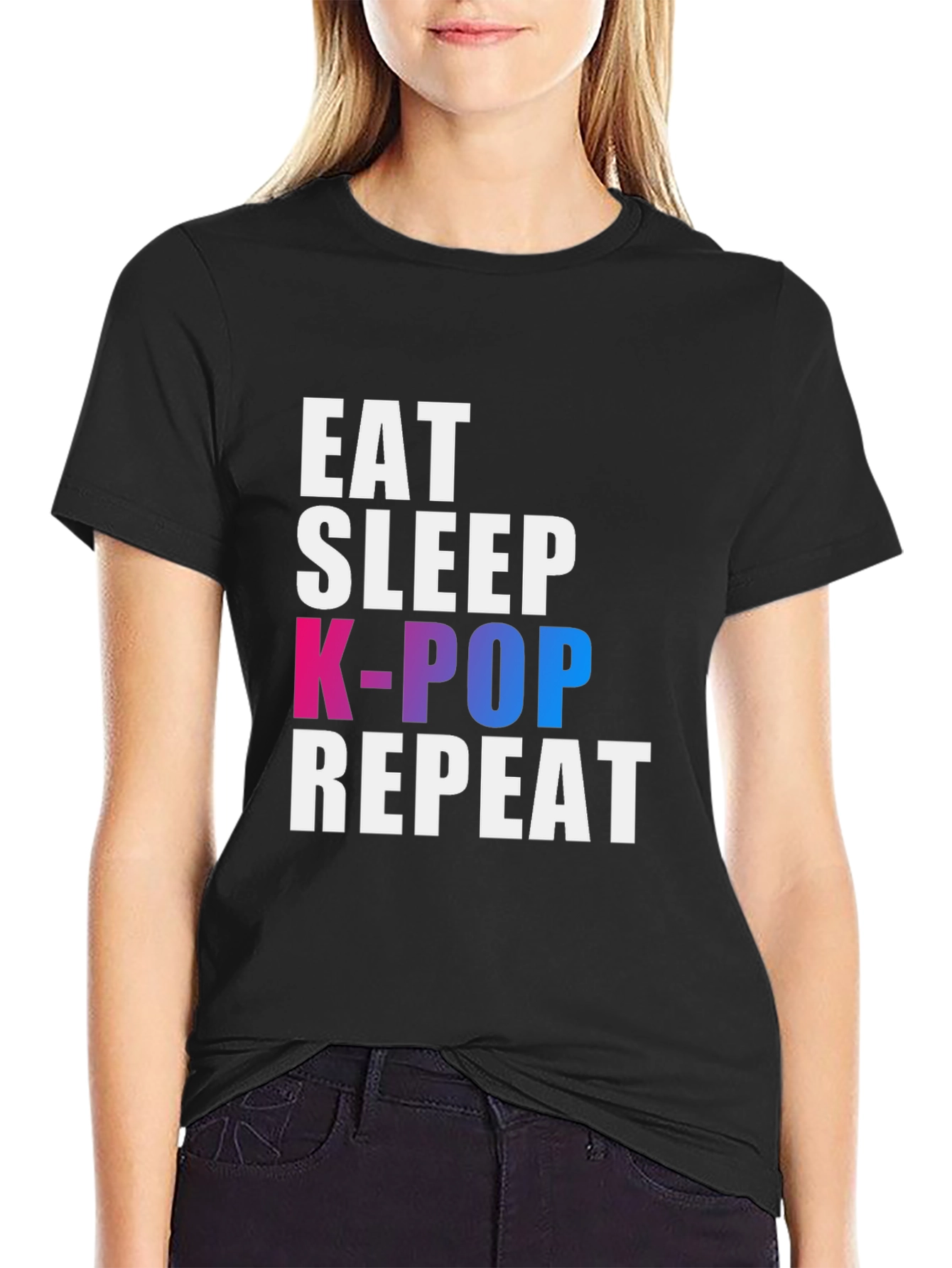 Eat Sleep K-Pop Repeat Black T-Shirt