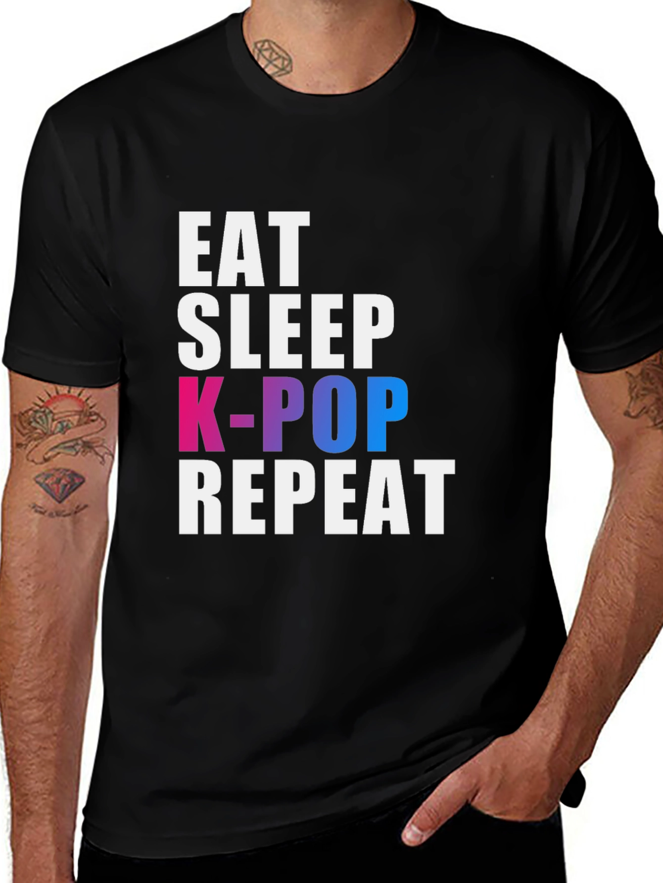 Eat Sleep K-Pop Repeat Black T-Shirt
