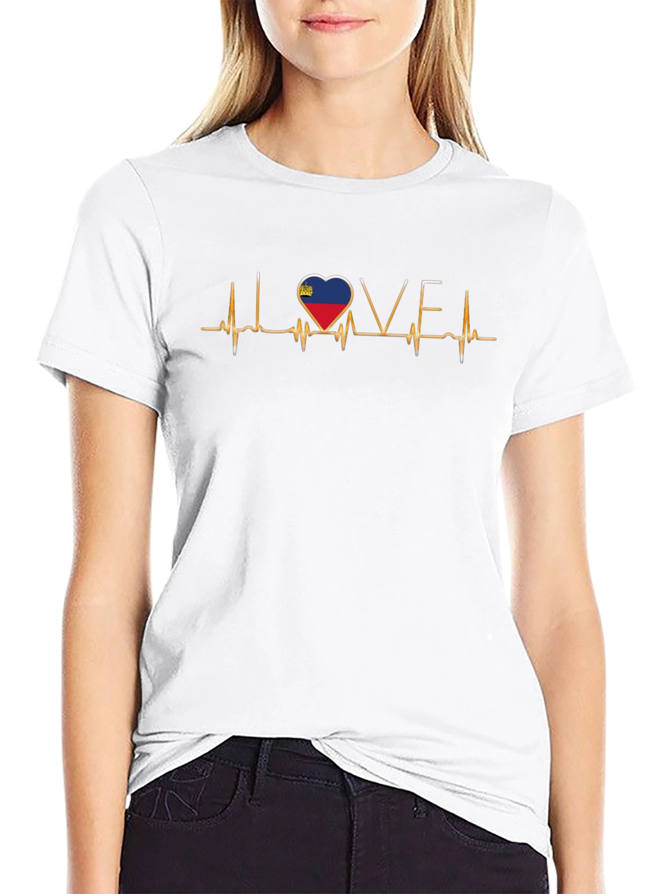 Liechtenstein Flag Heartbeat Love Black T-Shirt