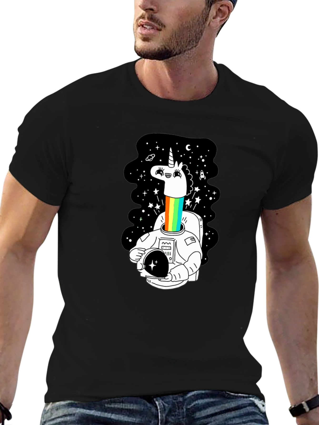 Unicorn Astronaut Graphic Tee - Black