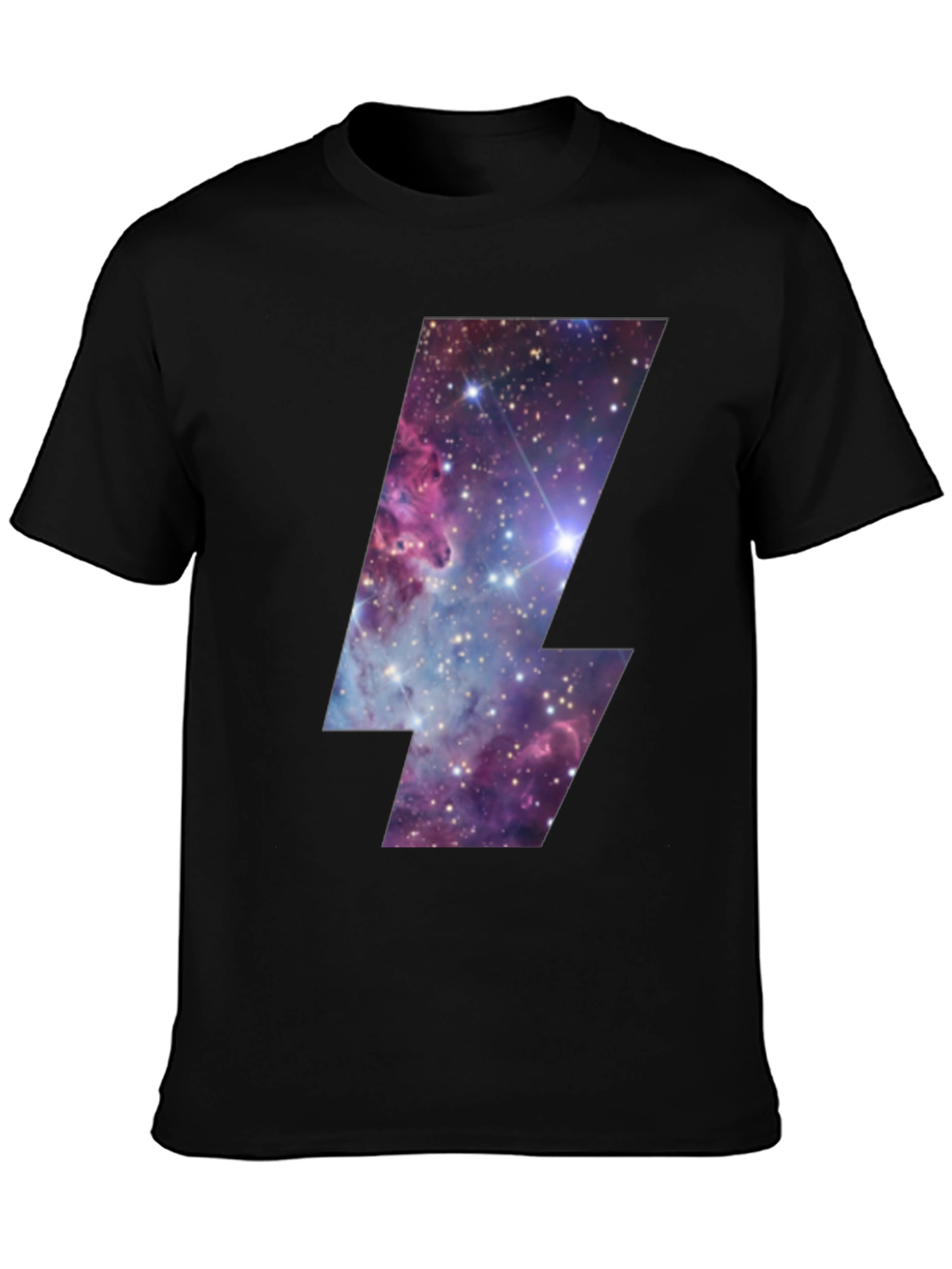 Galaxy Lightning Bolt Graphic Tee - Black Cotton T-Shirt