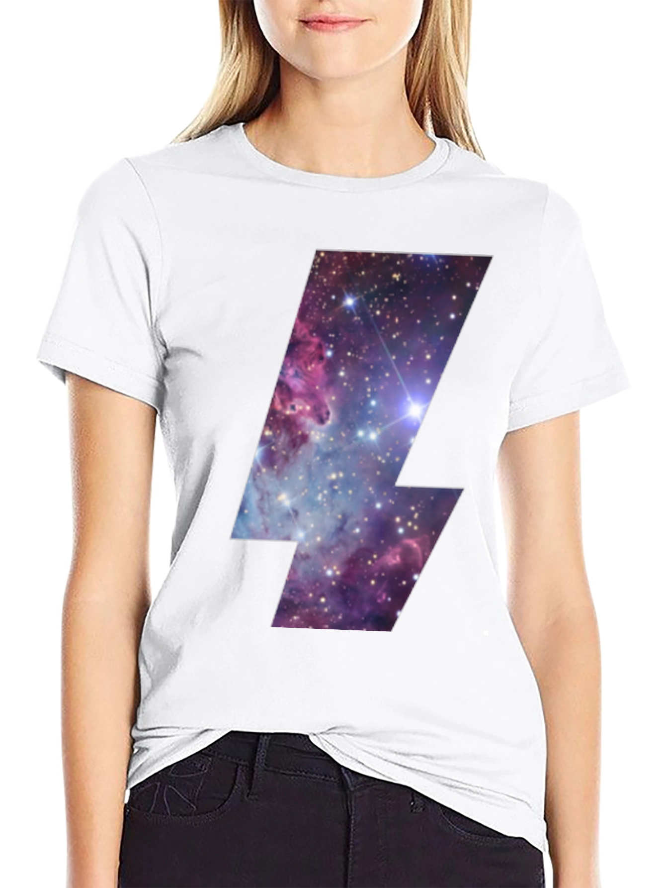 Galaxy Lightning Bolt Graphic Tee - Black Cotton T-Shirt