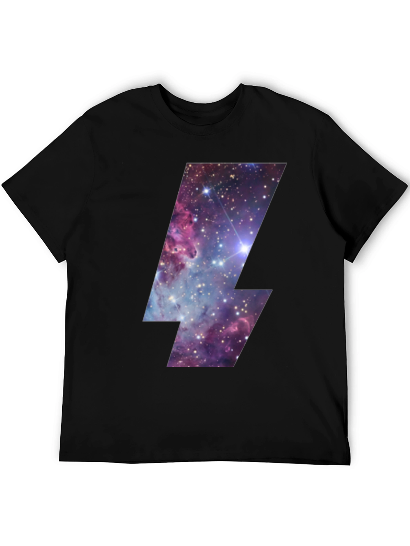 Galaxy Lightning Bolt Graphic Tee - Black Cotton T-Shirt