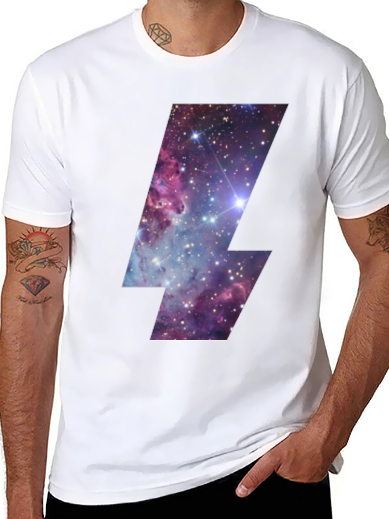 Galaxy Lightning Bolt Graphic Tee - Black Cotton T-Shirt