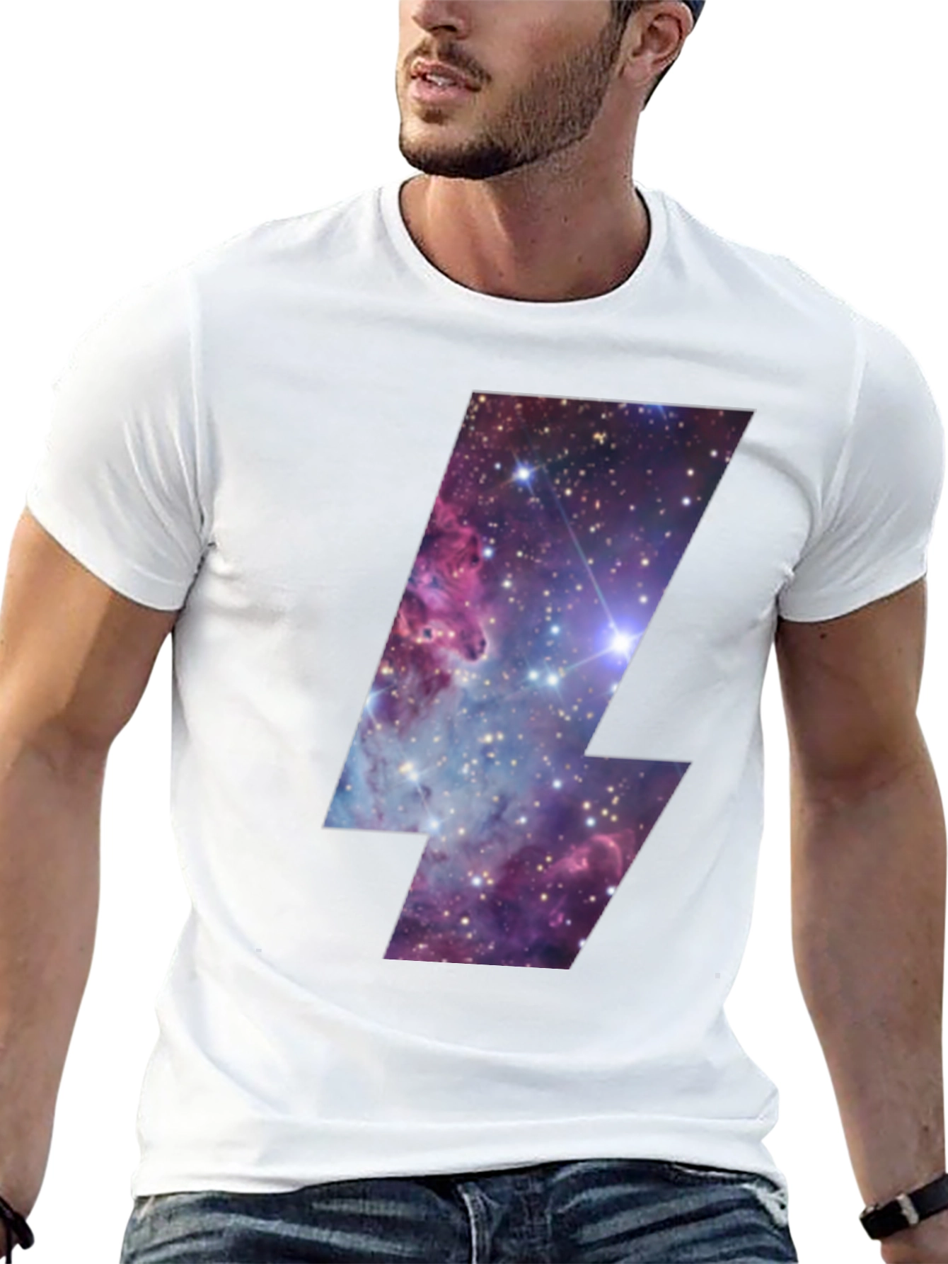 Galaxy Lightning Bolt Graphic Tee - Black Cotton T-Shirt