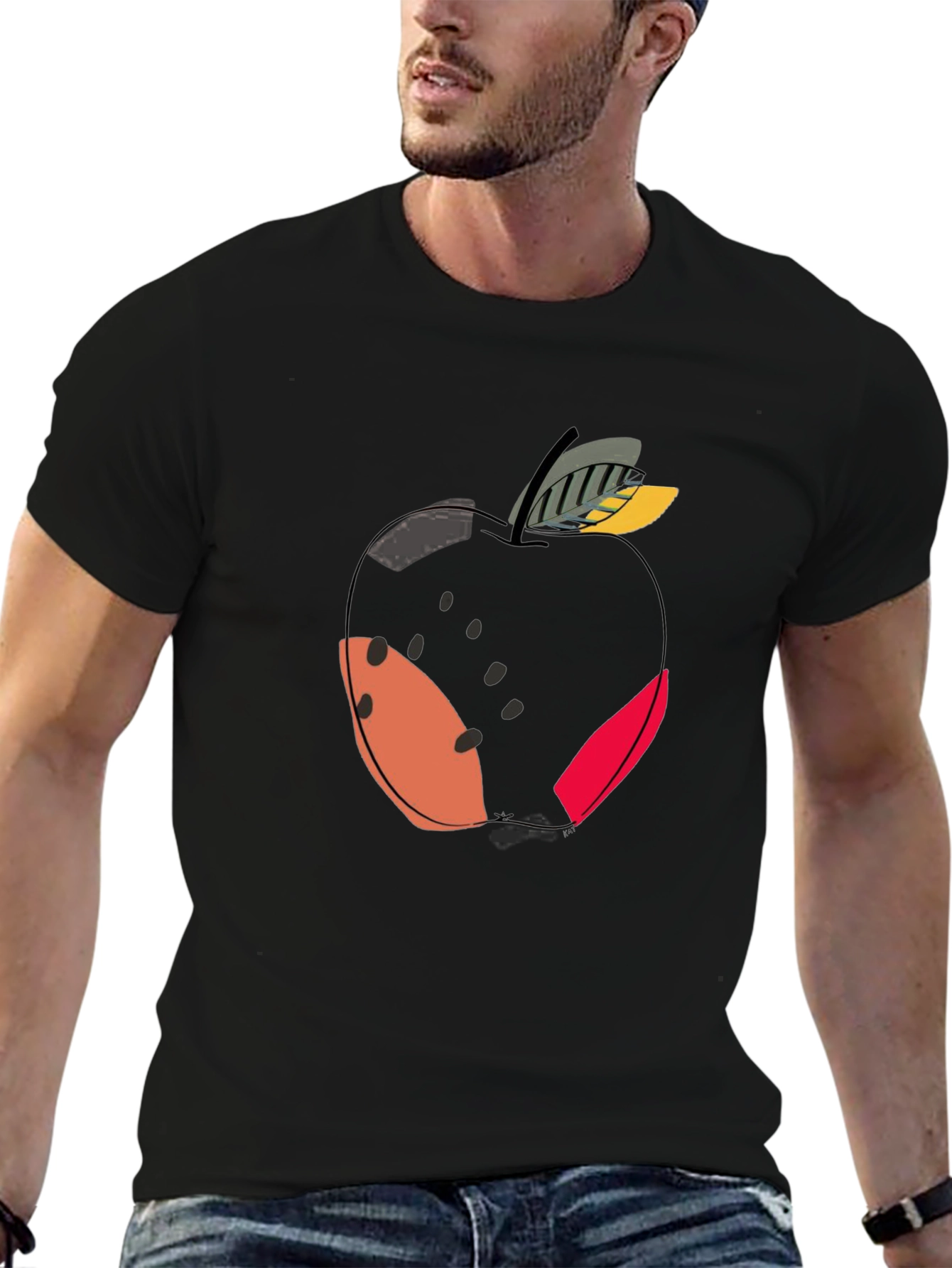 Modern Apple Graphic Black T-Shirt