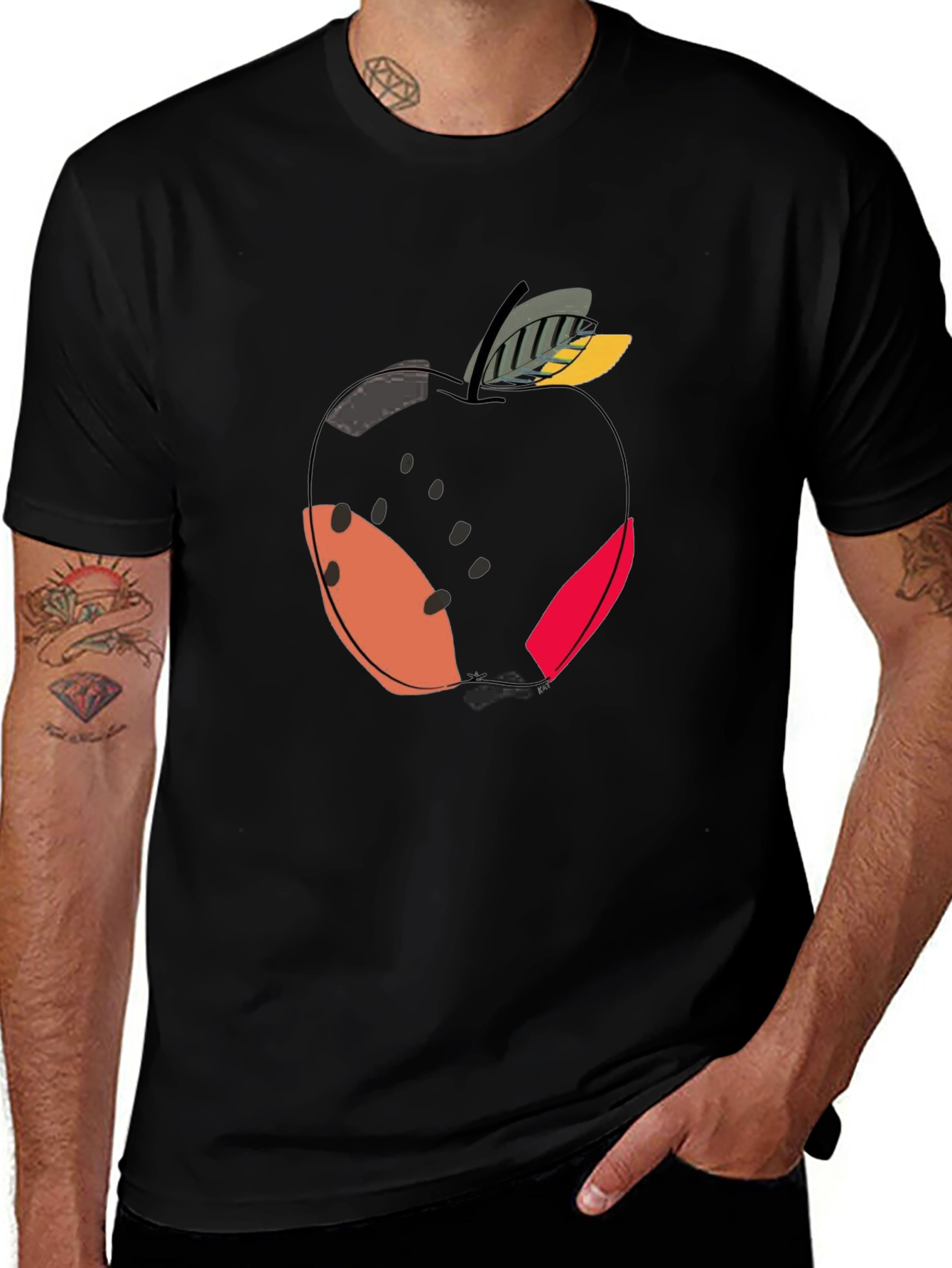 Modern Apple Graphic Black T-Shirt