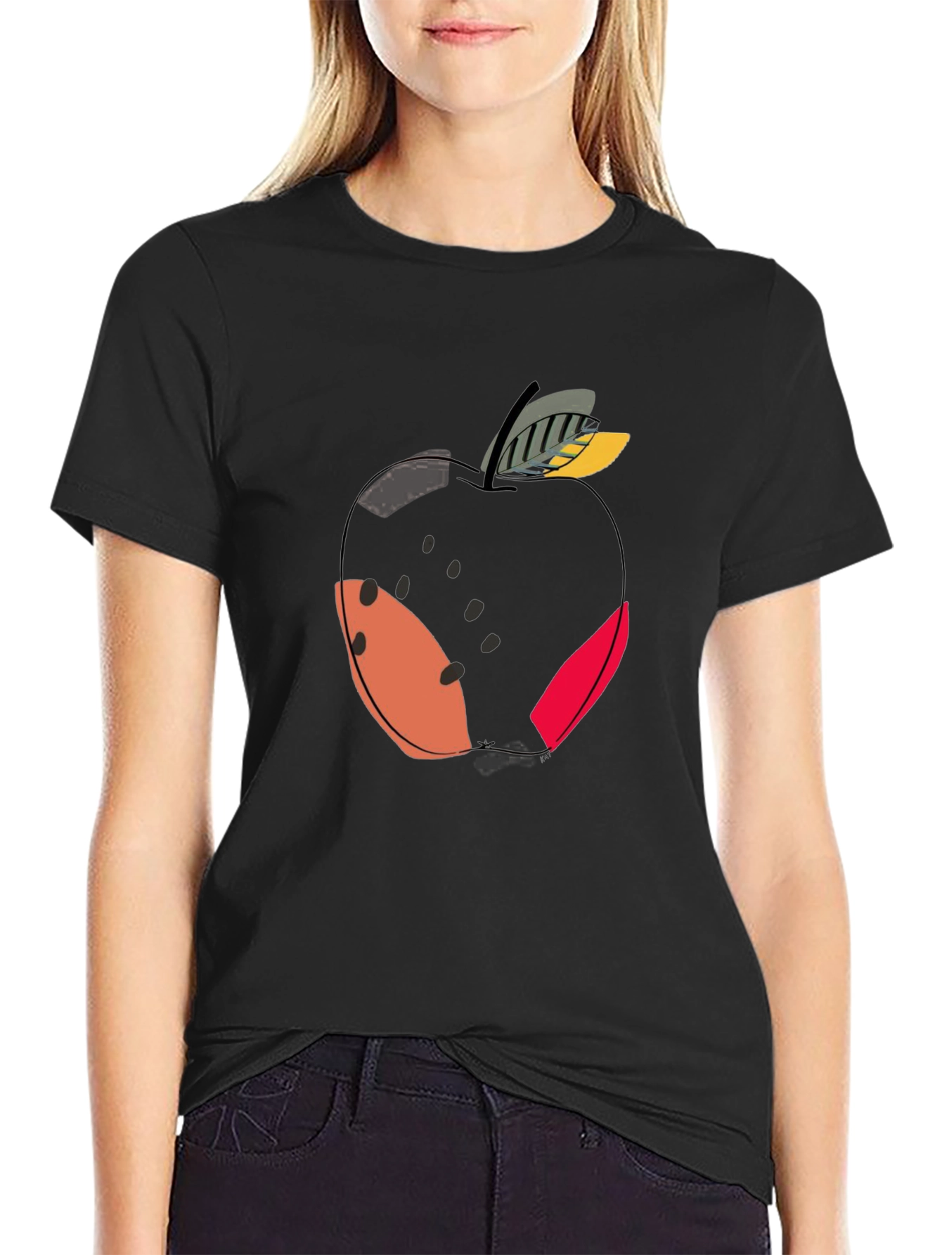 Modern Apple Graphic Black T-Shirt