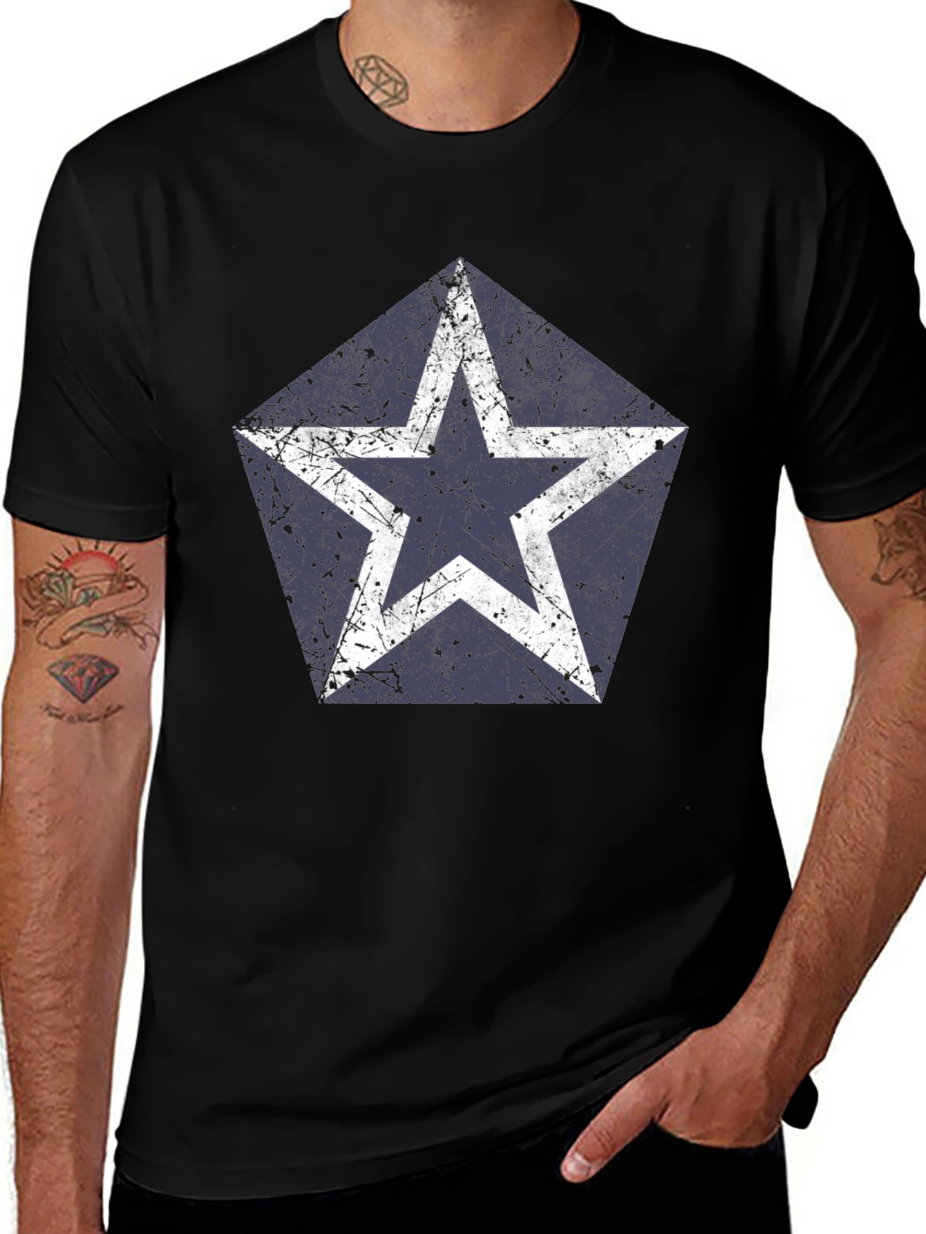 Distressed Star Graphic T-Shirt - Casual Style