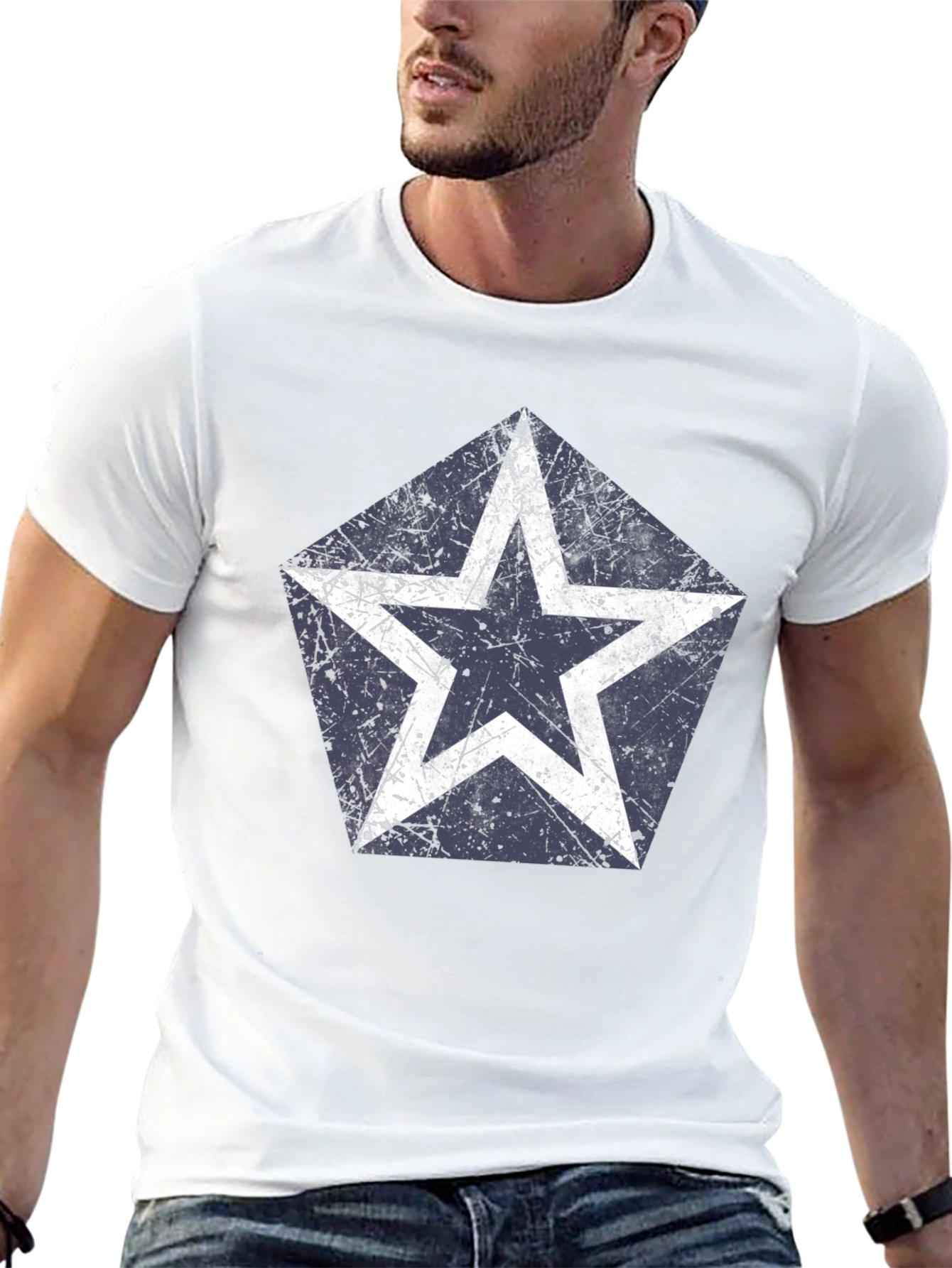 Distressed Star Graphic T-Shirt - Casual Style
