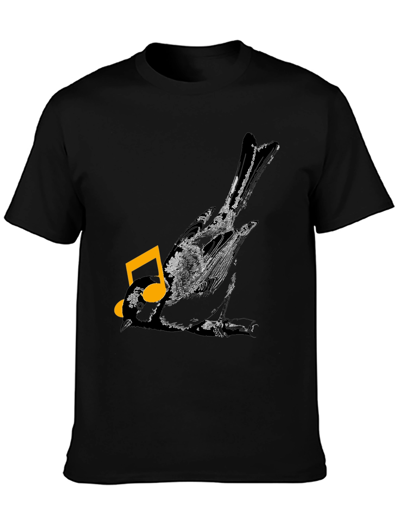 Bird & Music Note Graphic Black T-Shirt