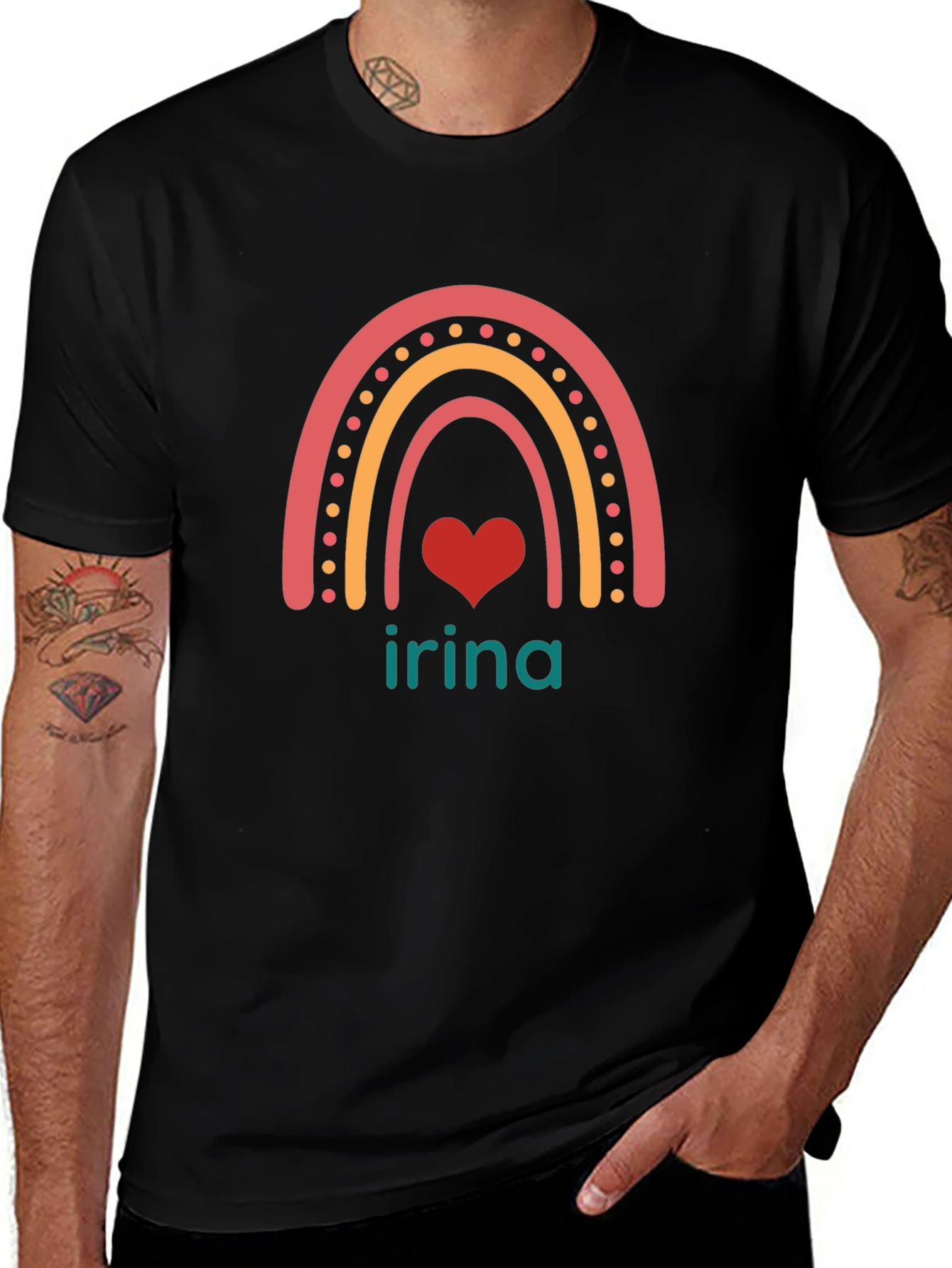 Irina Rainbow Heart Personalized T-Shirt