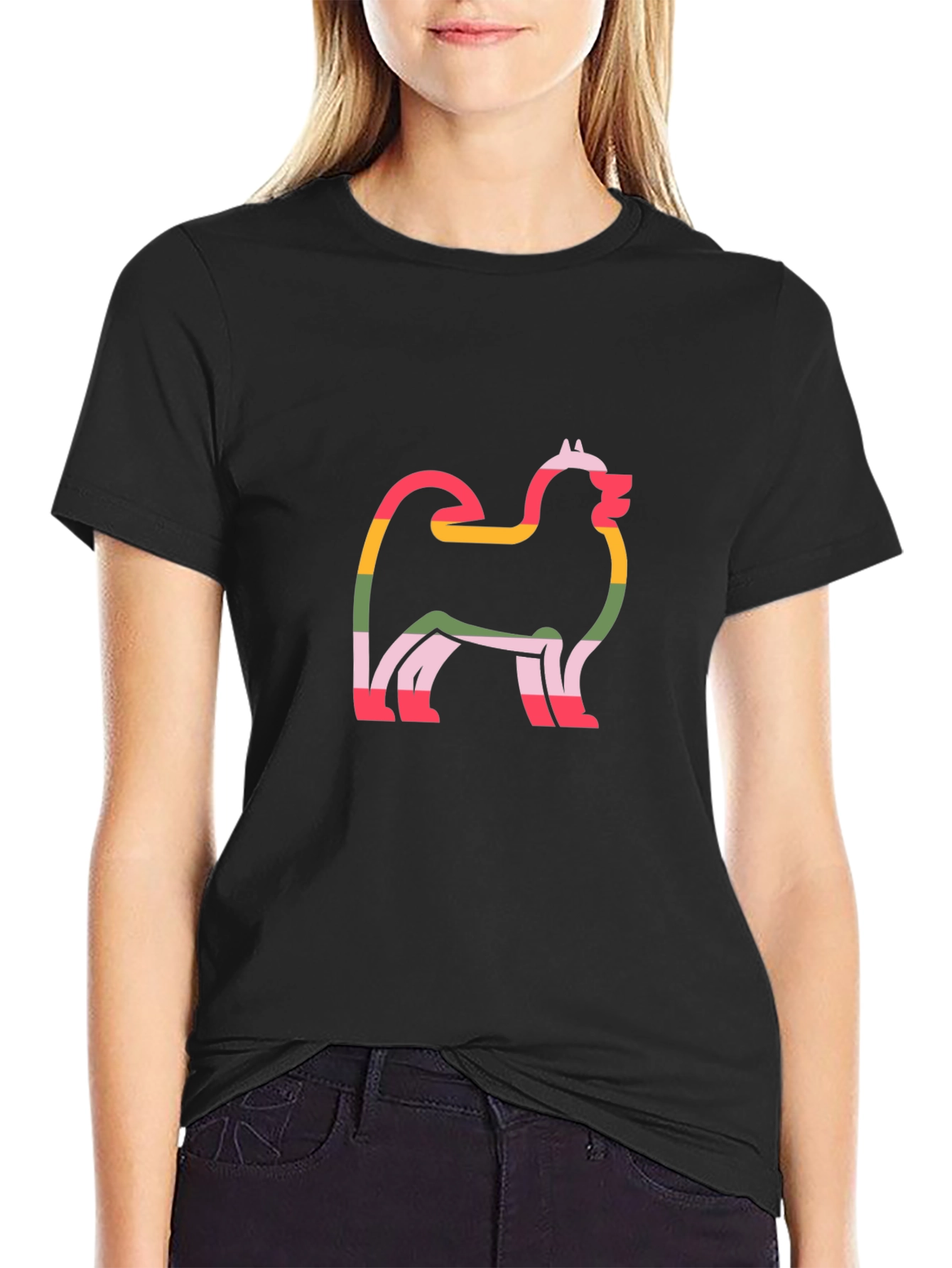 Dog Lovers Rainbow Husky Outline Tee