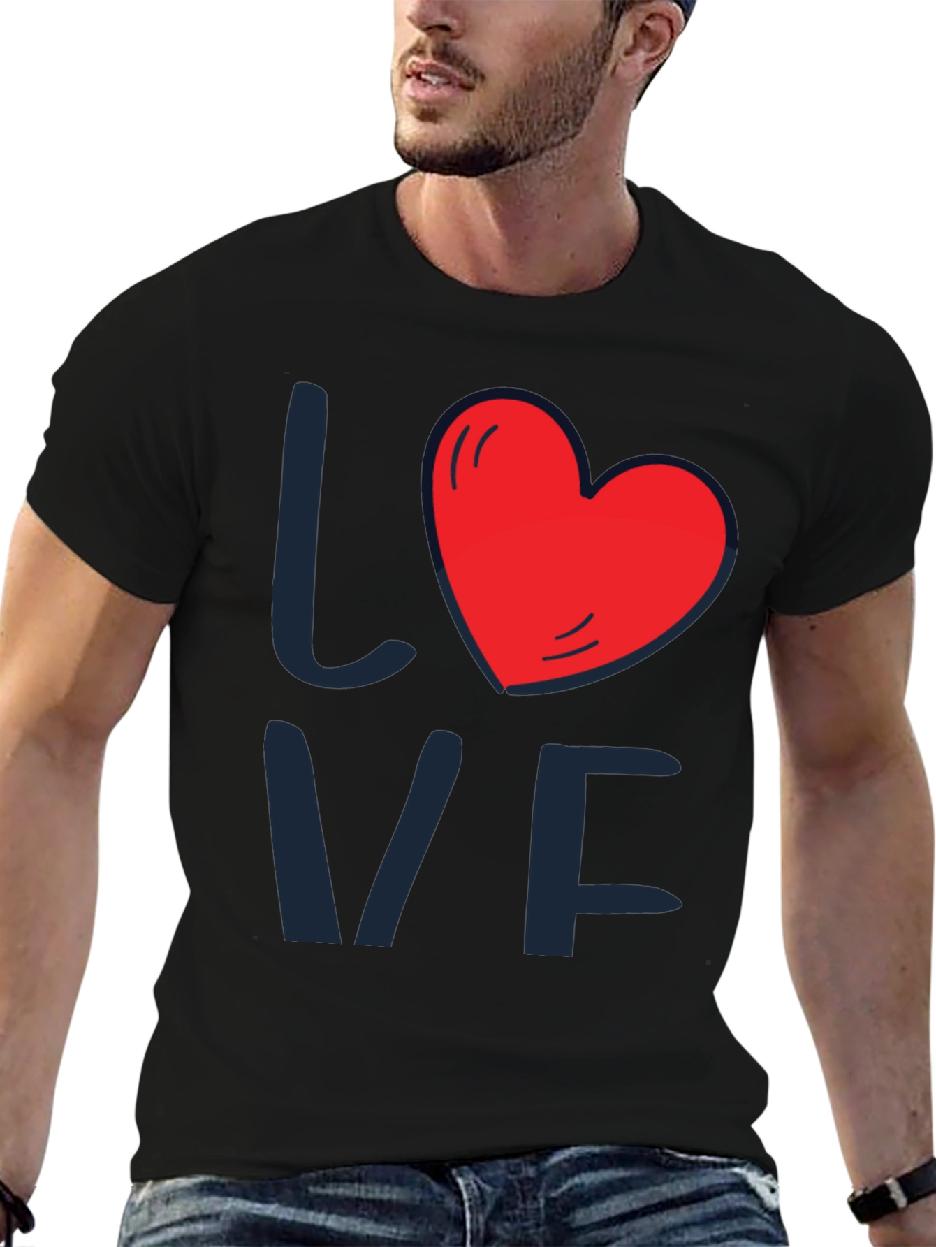 Love Heart Graphic Tee - Mens Black T-Shirt