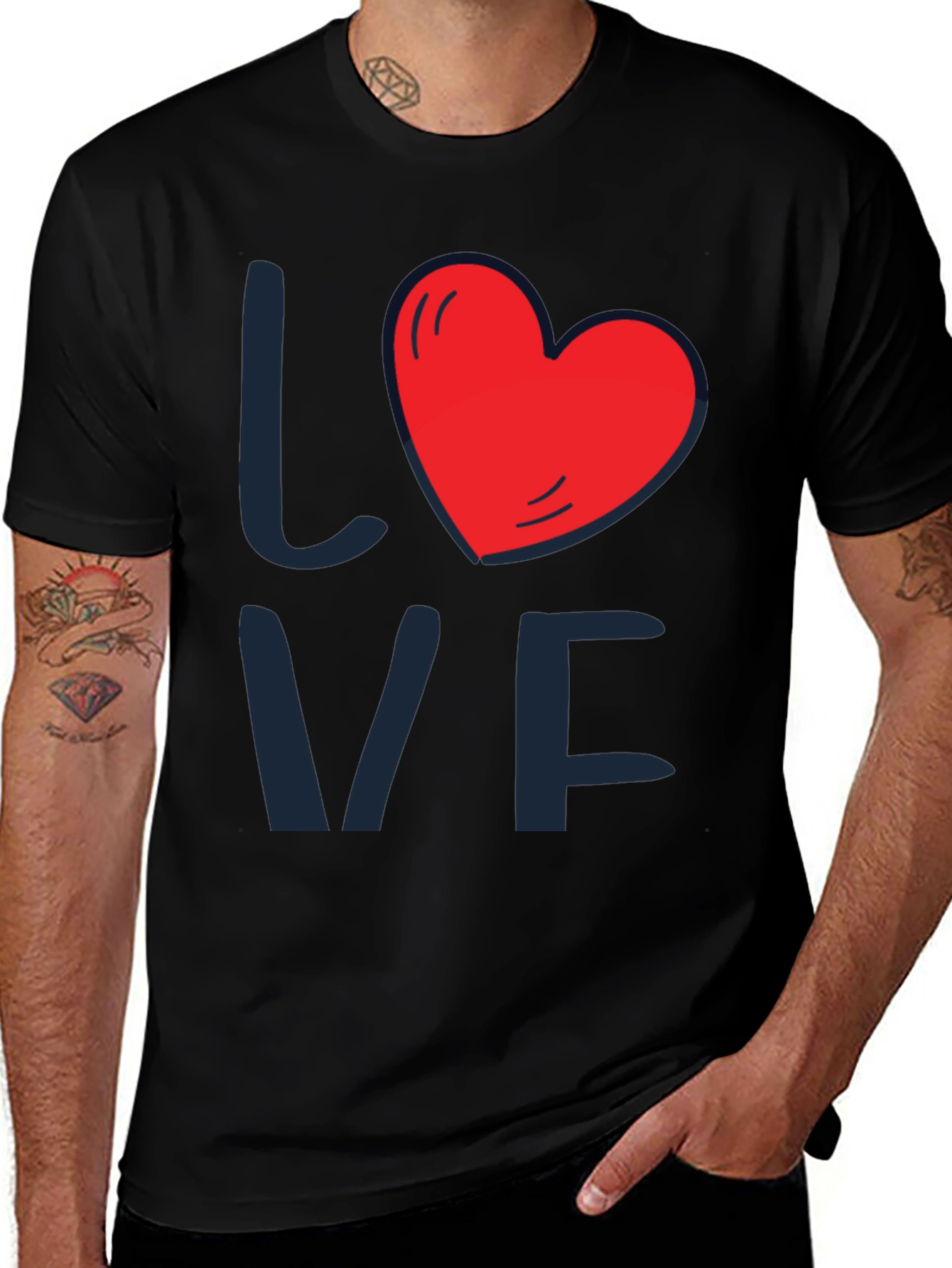 Love Heart Graphic Tee - Mens Black T-Shirt
