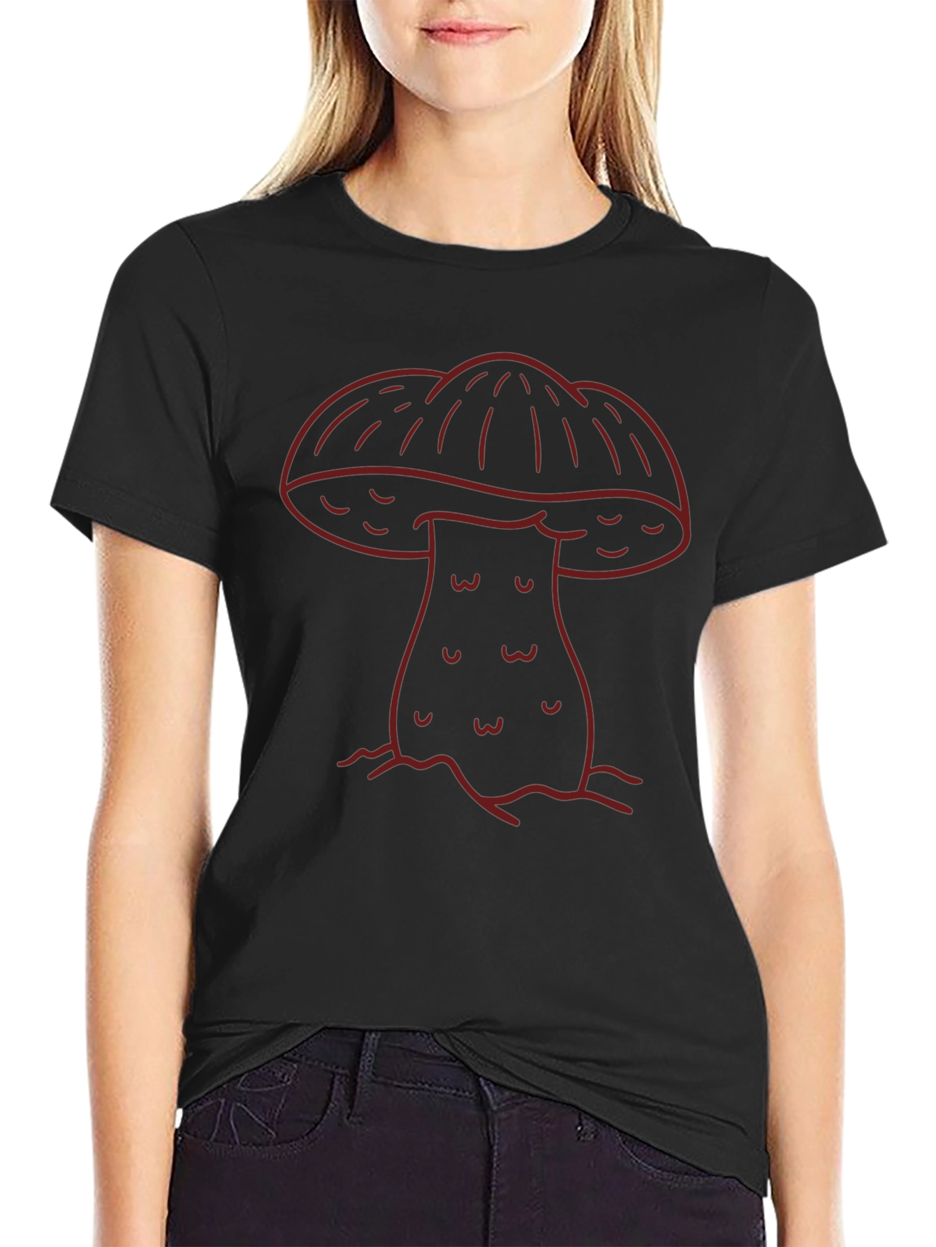 Mushroom Graphic Tee - Trendy Unisex Black T-Shirt