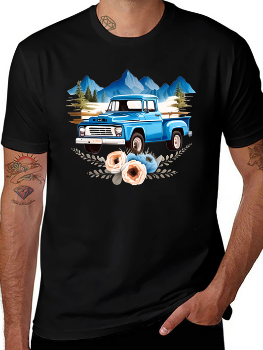Vintage Blue Truck Floral T-Shirt
