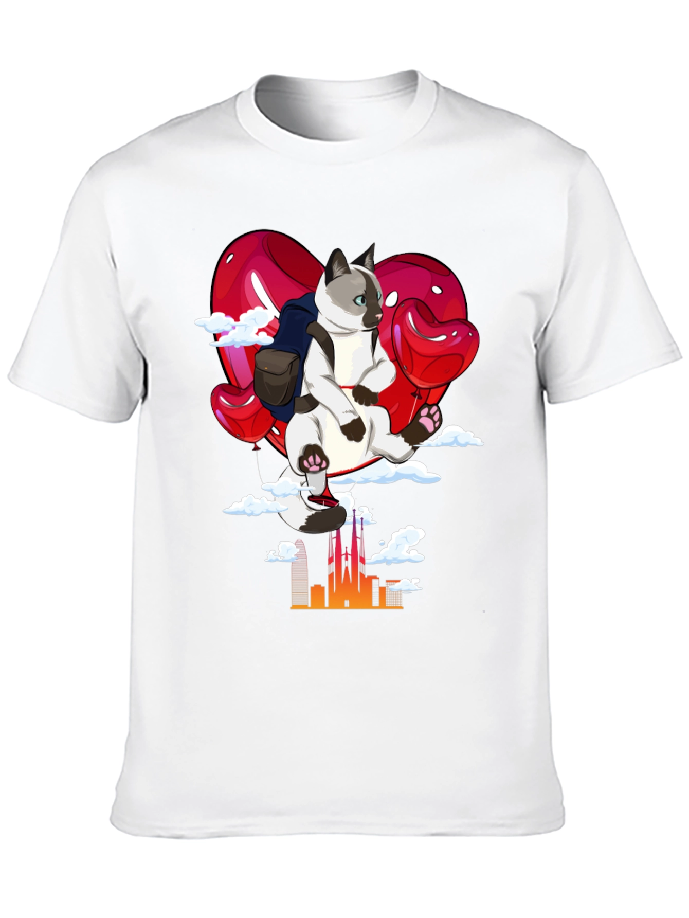 Cat Lover T-Shirt - Balloon Ride over City