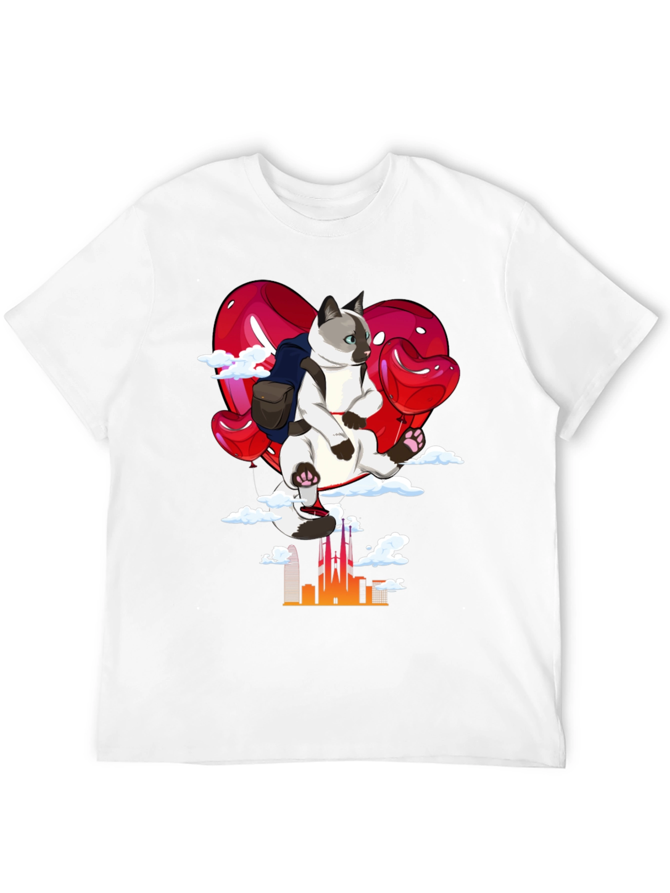 Cat Lover T-Shirt - Balloon Ride over City