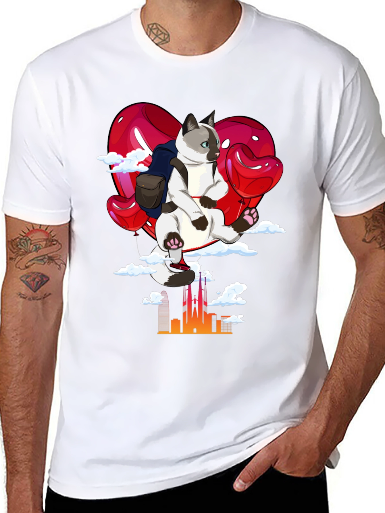 Cat Lover T-Shirt - Balloon Ride over City