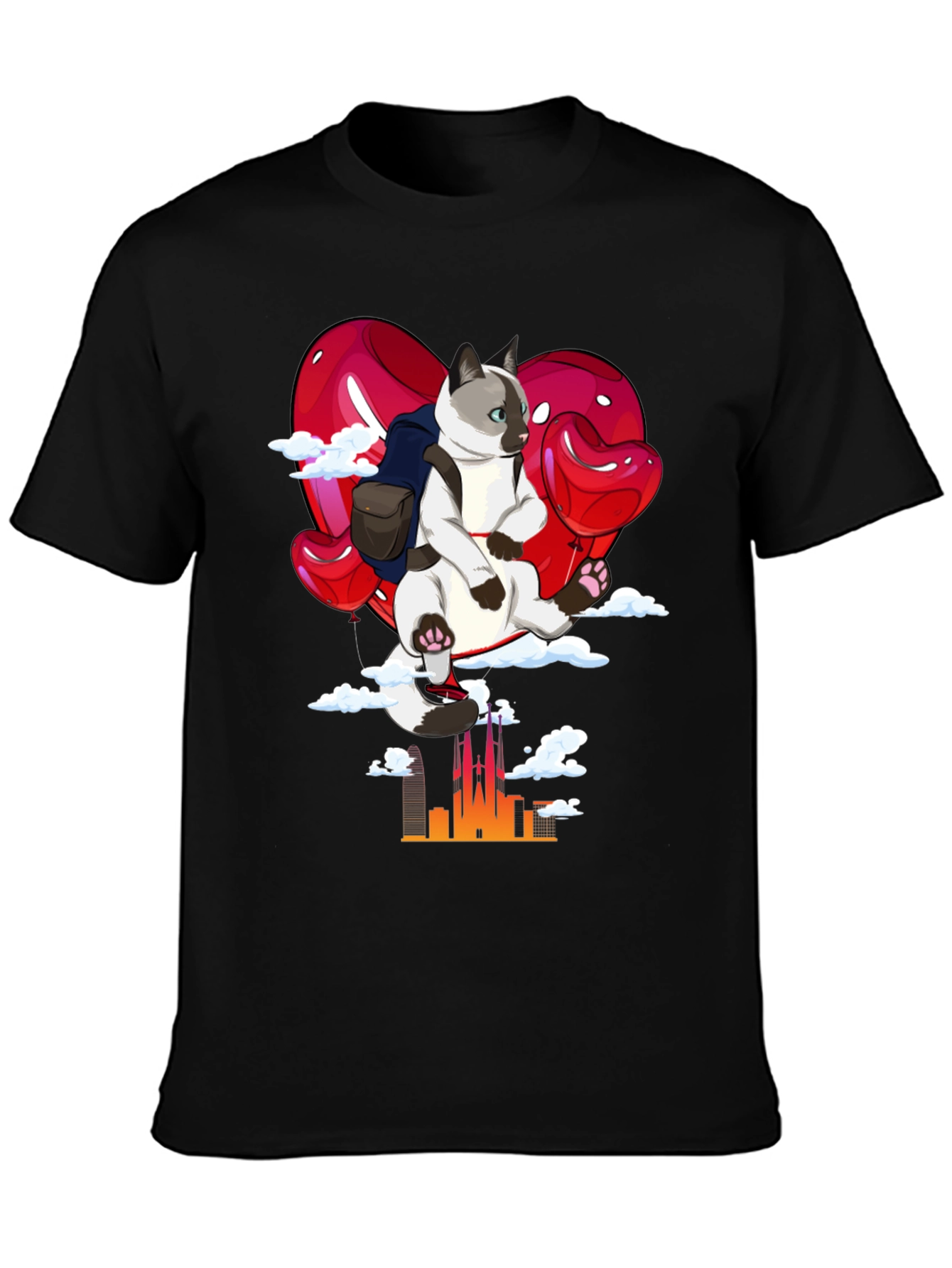 Cat Lover T-Shirt - Balloon Ride over City