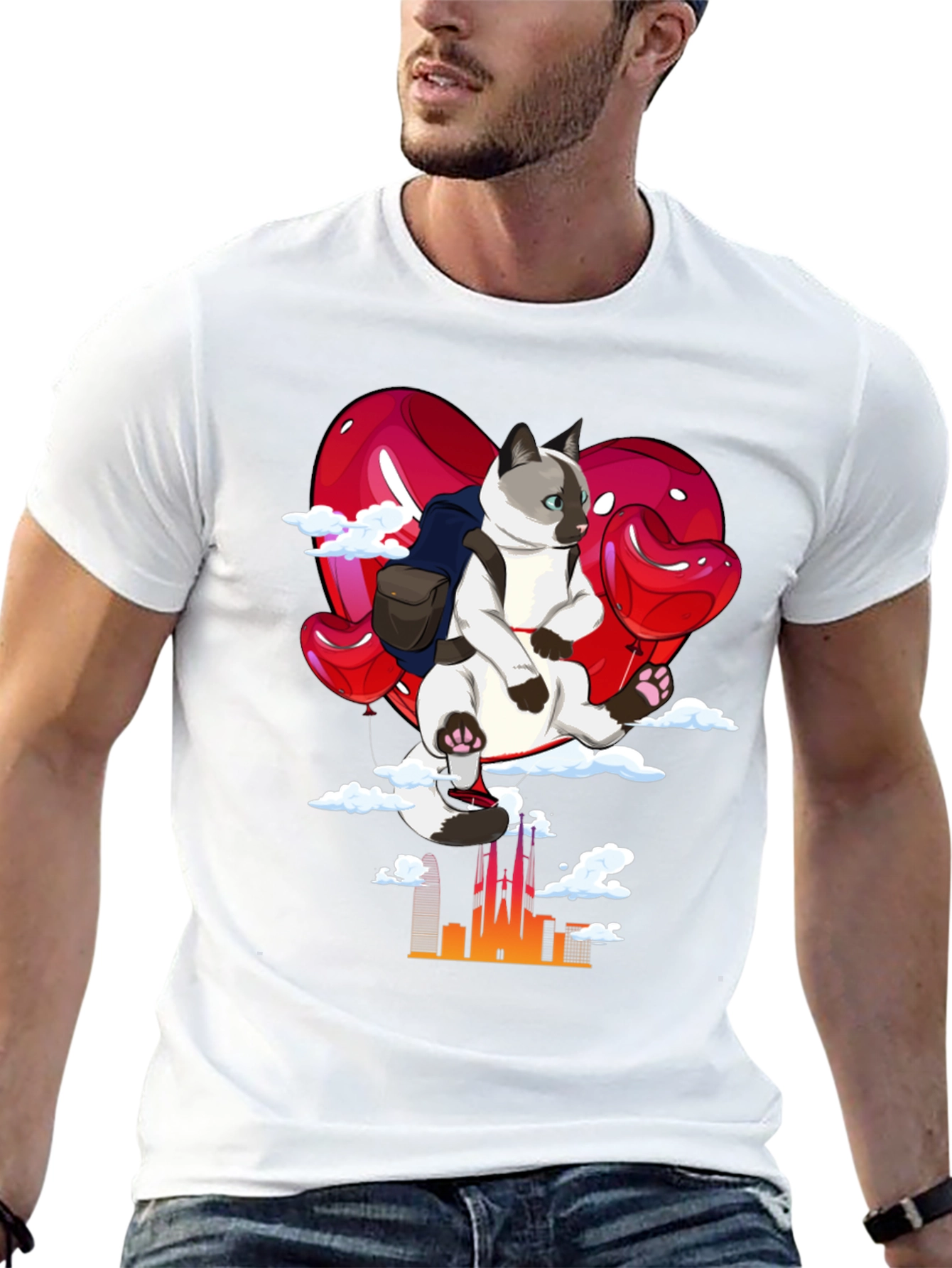 Cat Lover T-Shirt - Balloon Ride over City