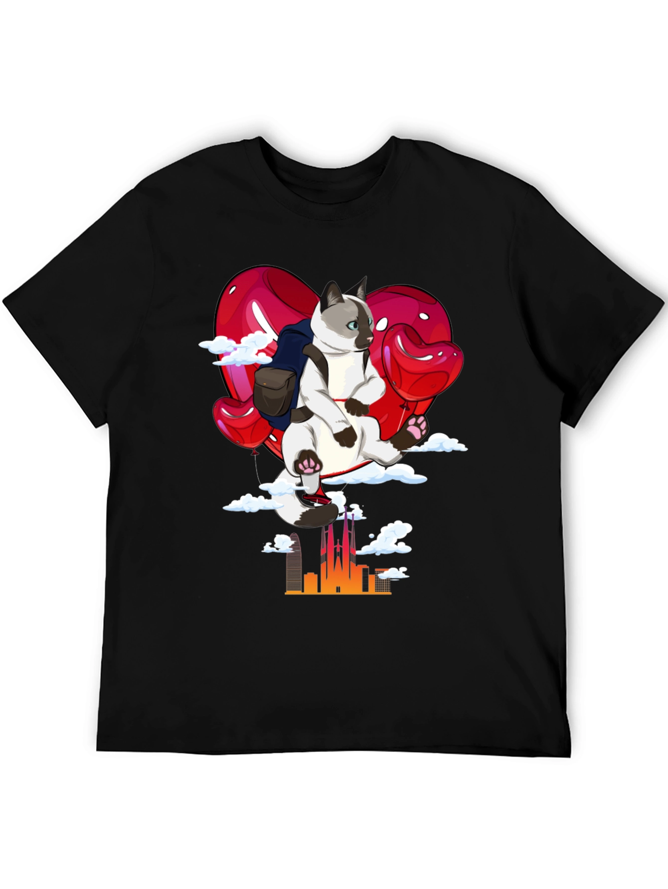 Cat Lover T-Shirt - Balloon Ride over City