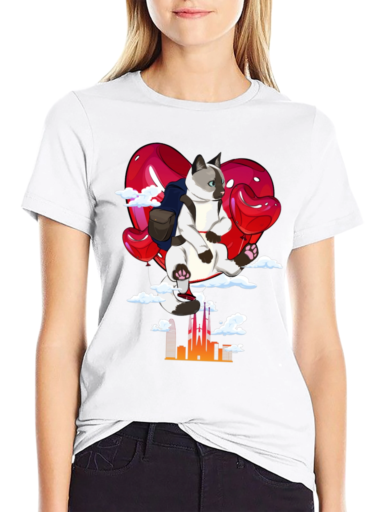 Cat Lover T-Shirt - Balloon Ride over City