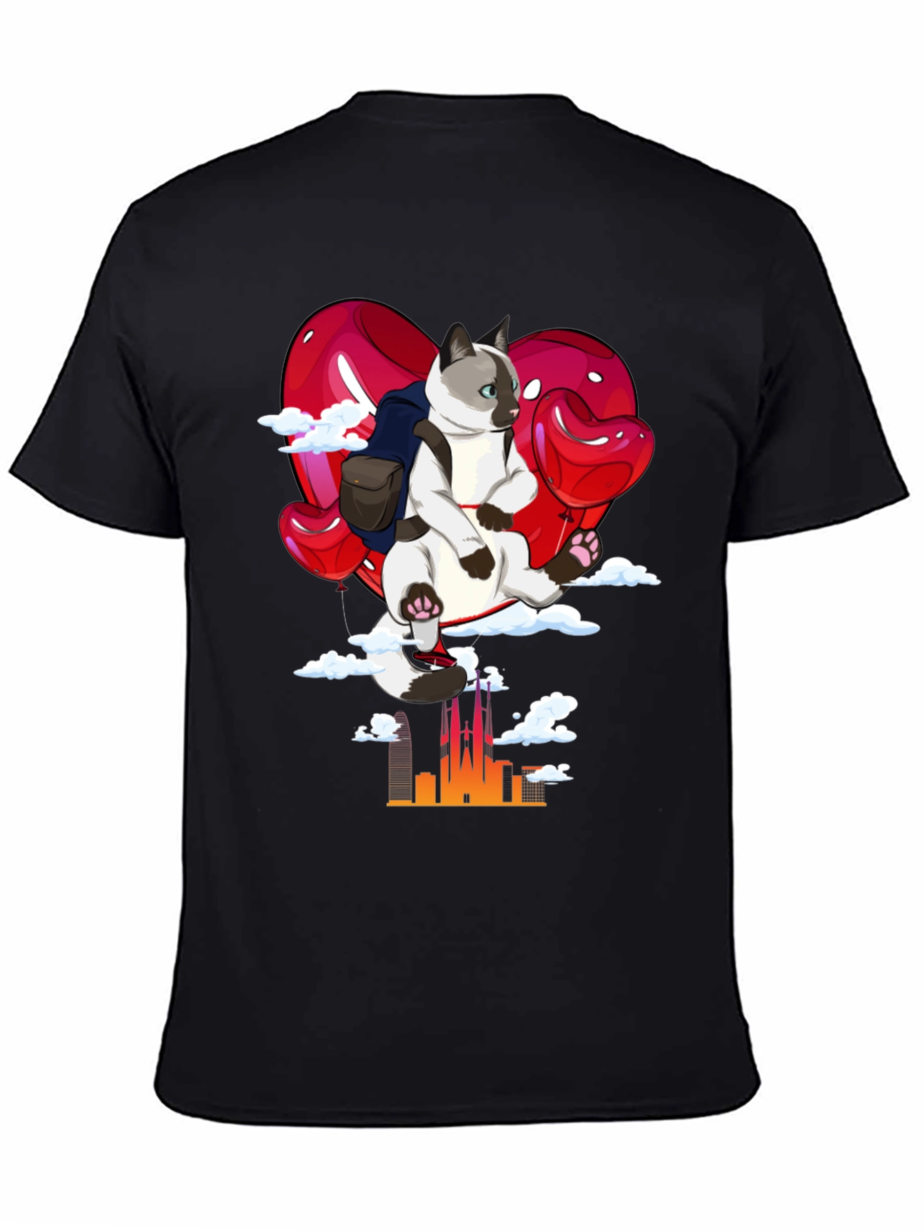 Cat Lover T-Shirt - Balloon Ride over City