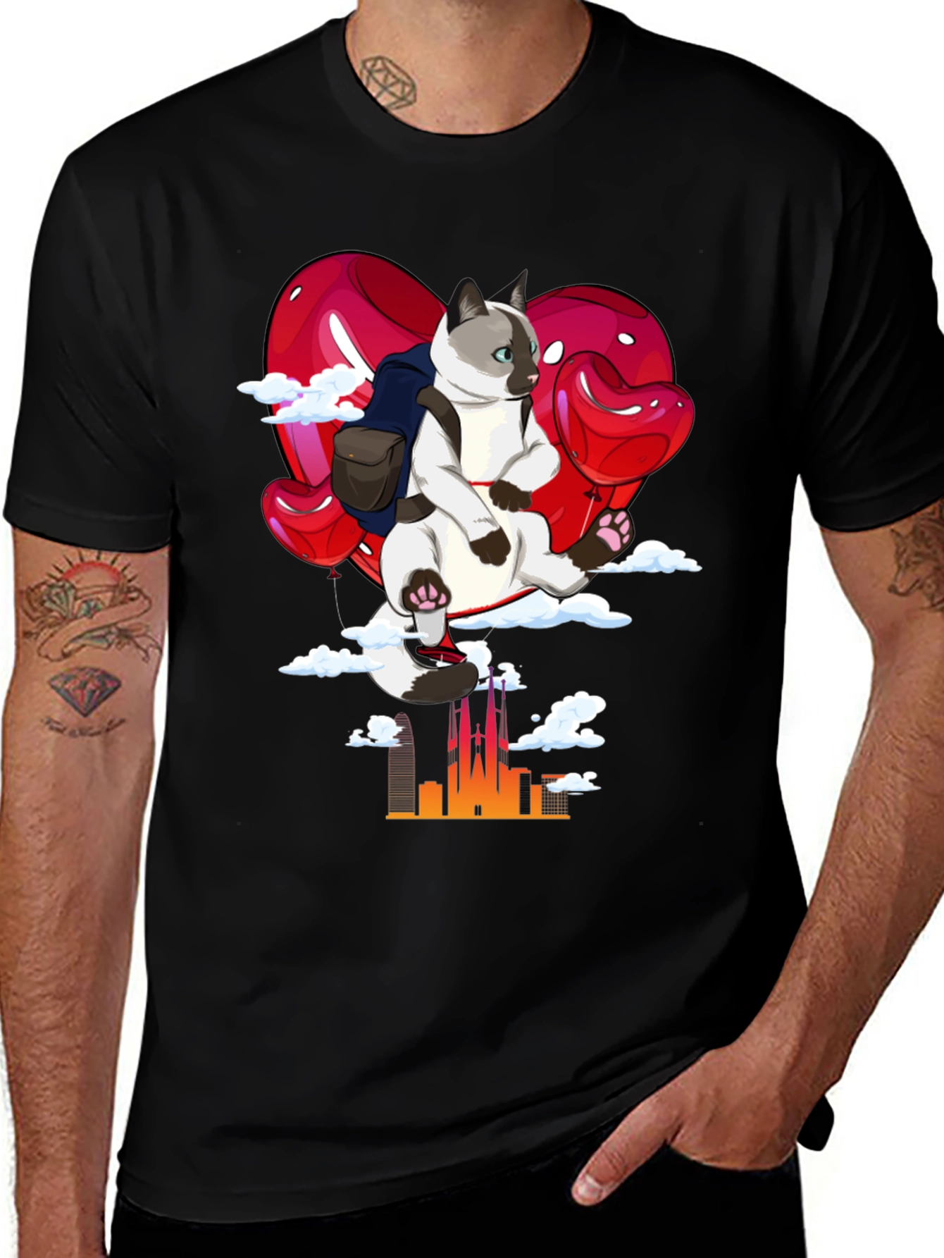 Cat Lover T-Shirt - Balloon Ride over City