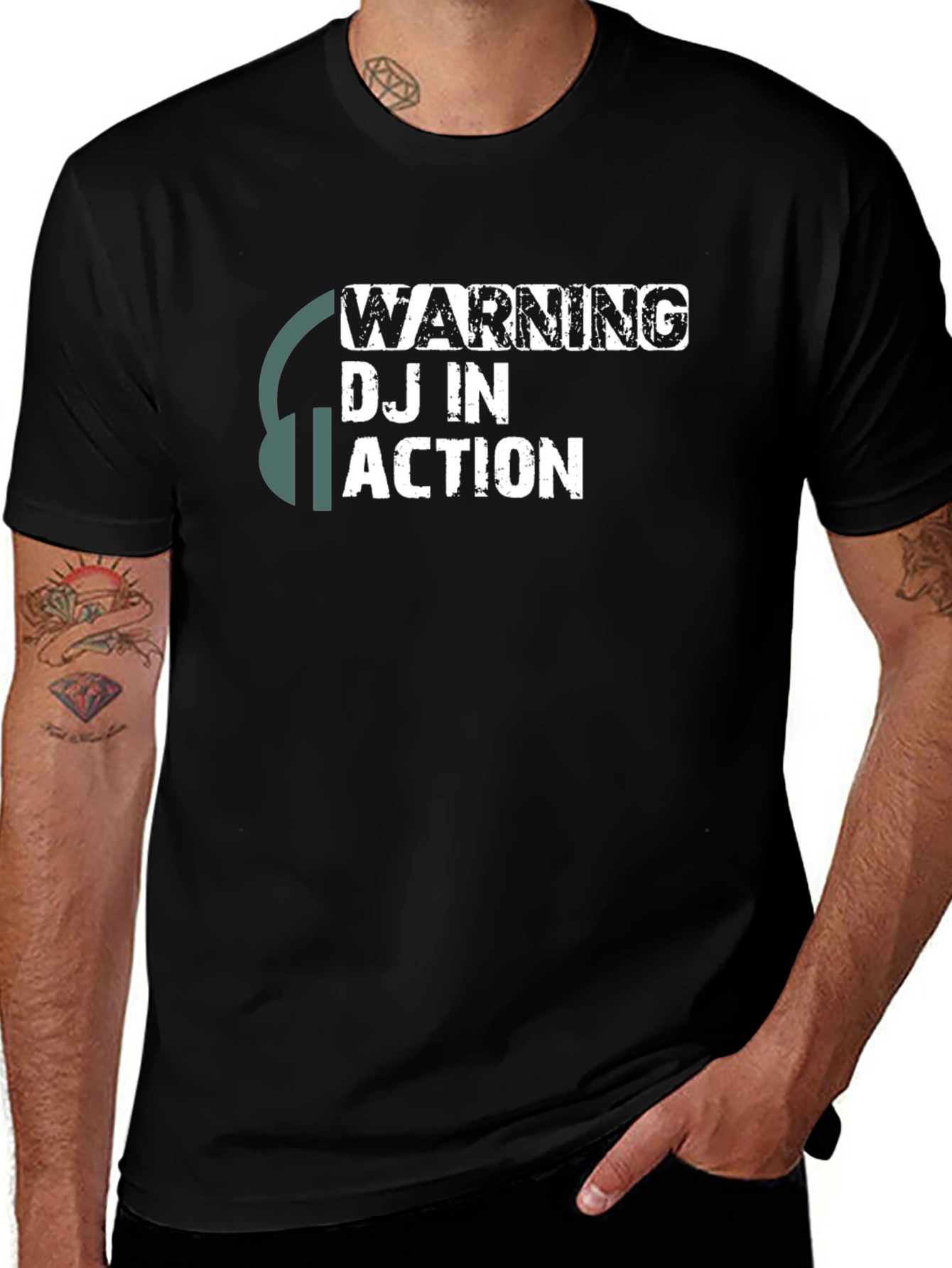 Warning DJ In Action Black T-Shirt