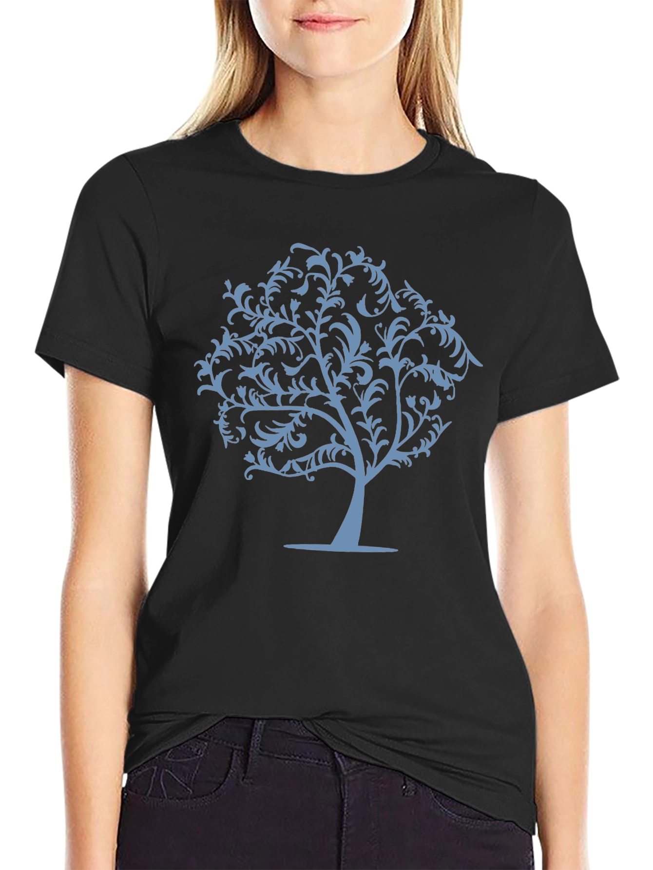 Stylish Tree Graphic T-Shirt - Black