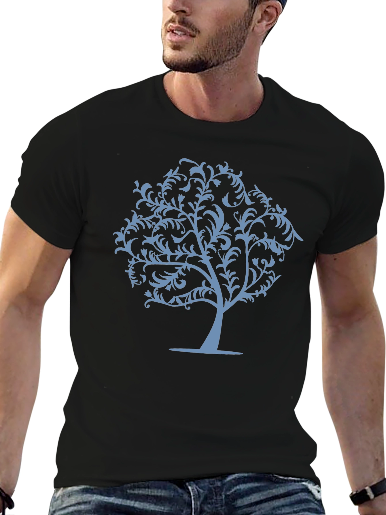 Stylish Tree Graphic T-Shirt - Black
