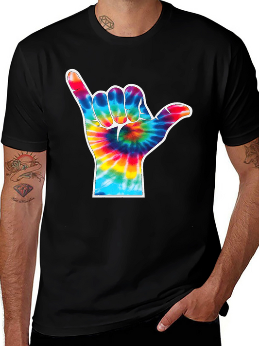 Tie Dye Shaka Hand Graphic Tee - Casual Comfort