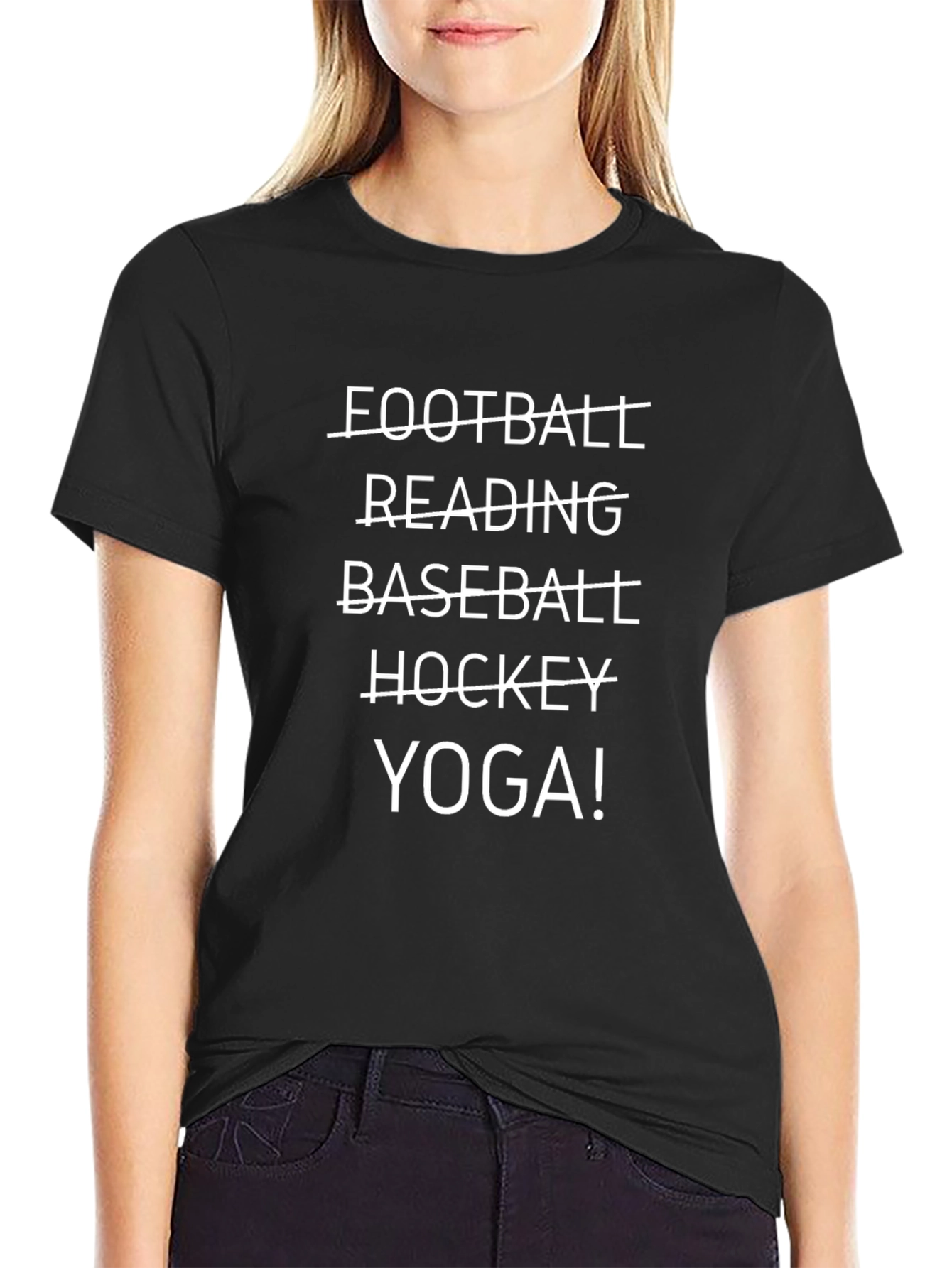 Funny Yoga T-Shirt: Football Reading Baseball Hockey