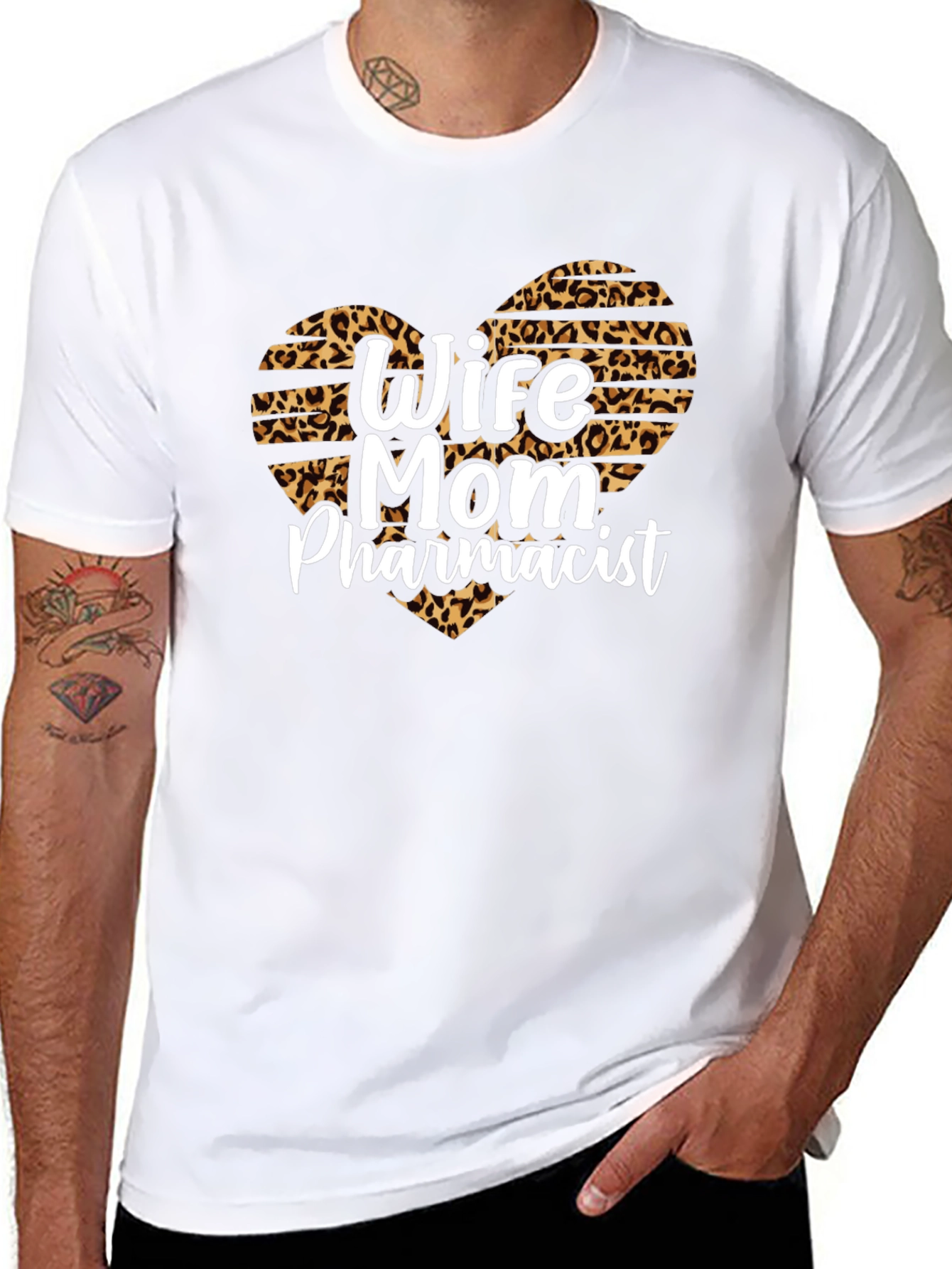 Wife Mom Pharmacist Leopard Heart T-Shirt