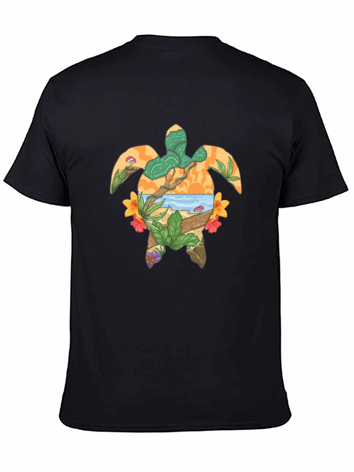 Turtle Island Graphic Tee - Black Cotton T-Shirt