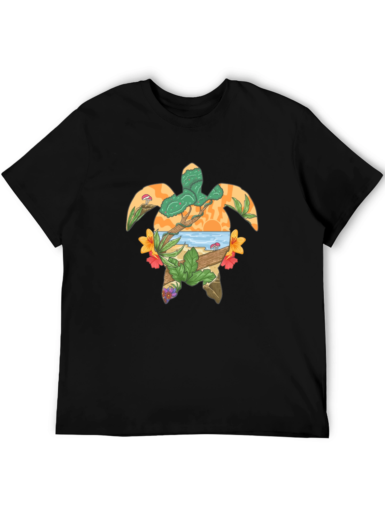 Turtle Island Graphic Tee - Black Cotton T-Shirt