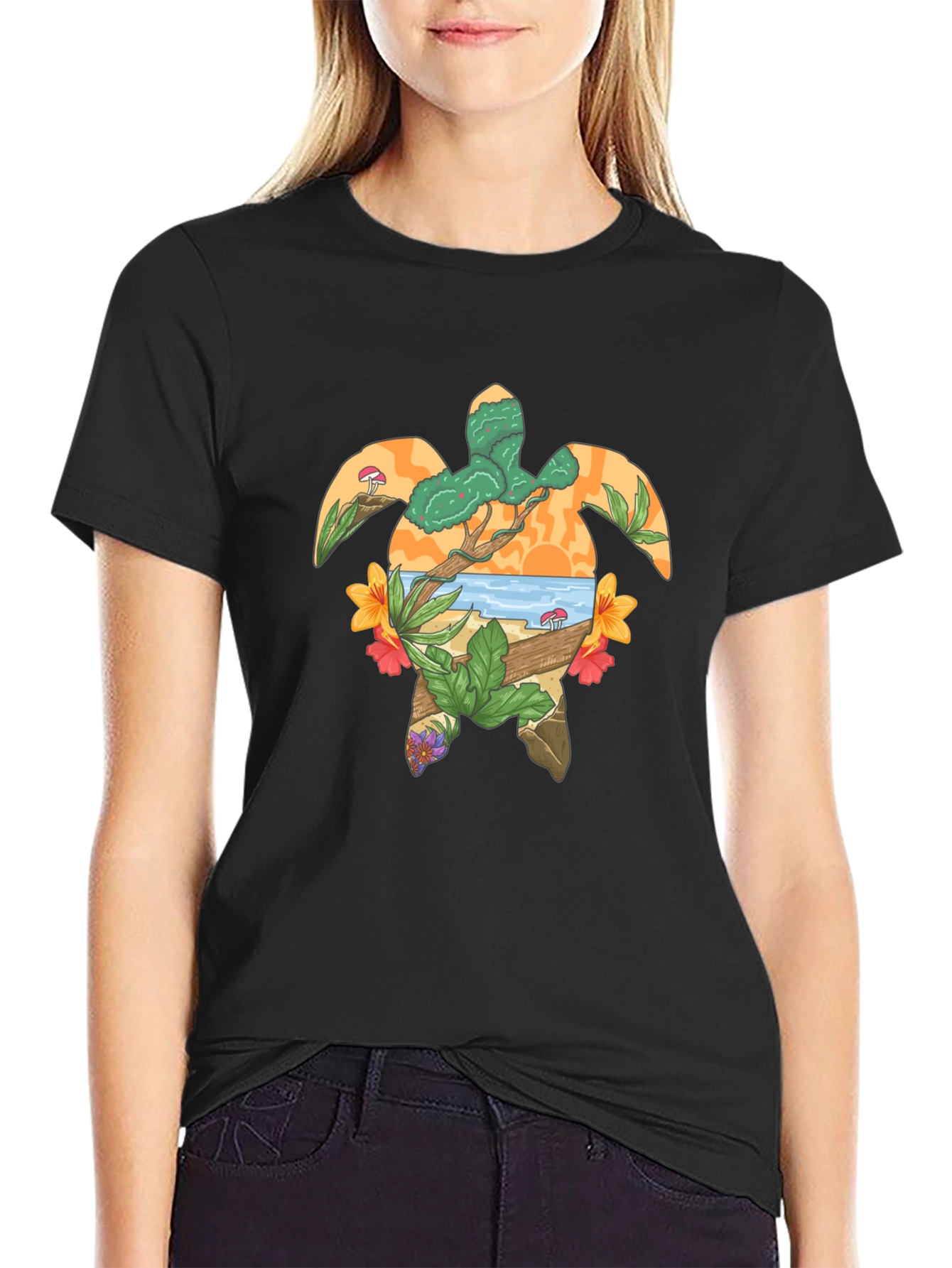 Turtle Island Graphic Tee - Black Cotton T-Shirt