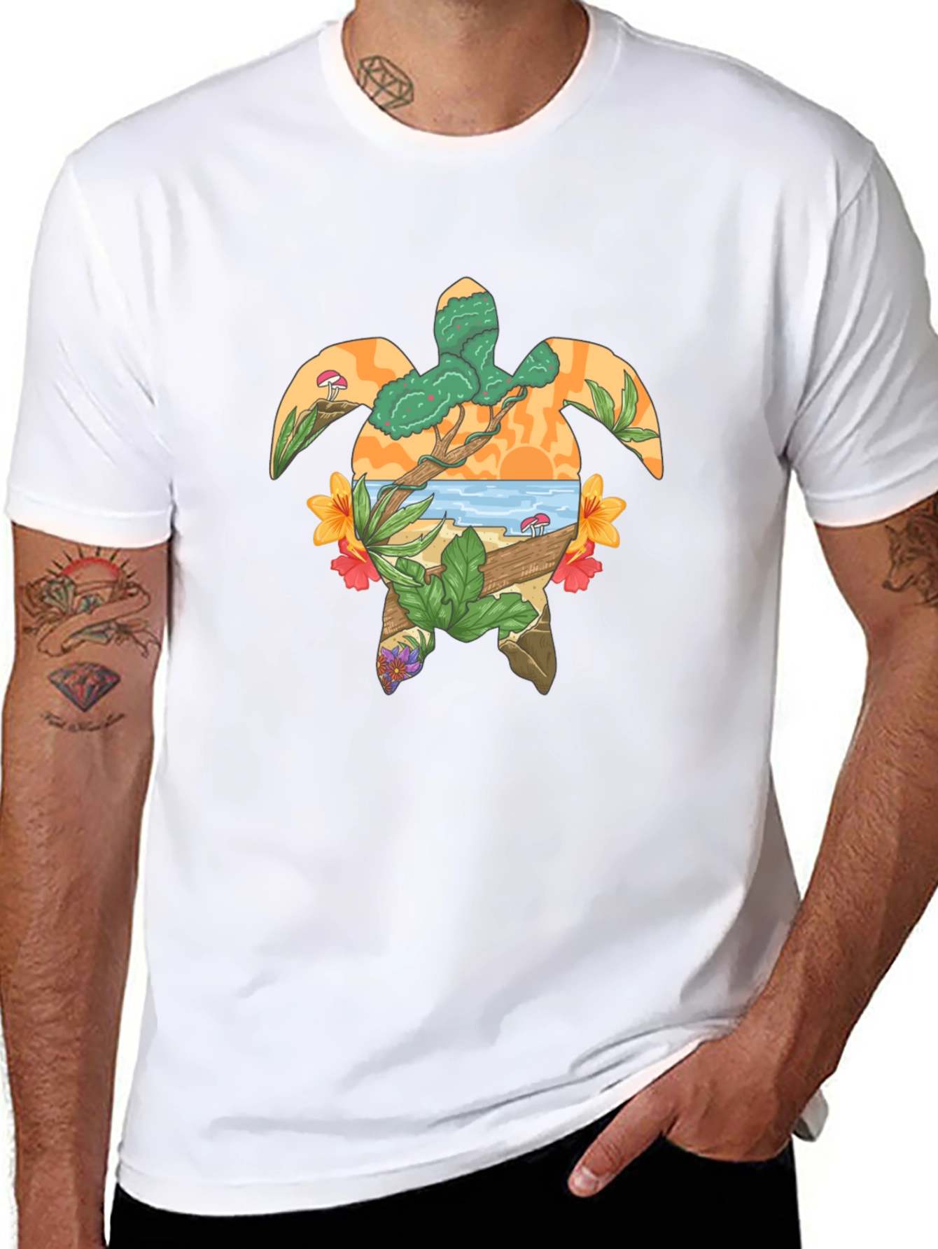 Turtle Island Graphic Tee - Black Cotton T-Shirt